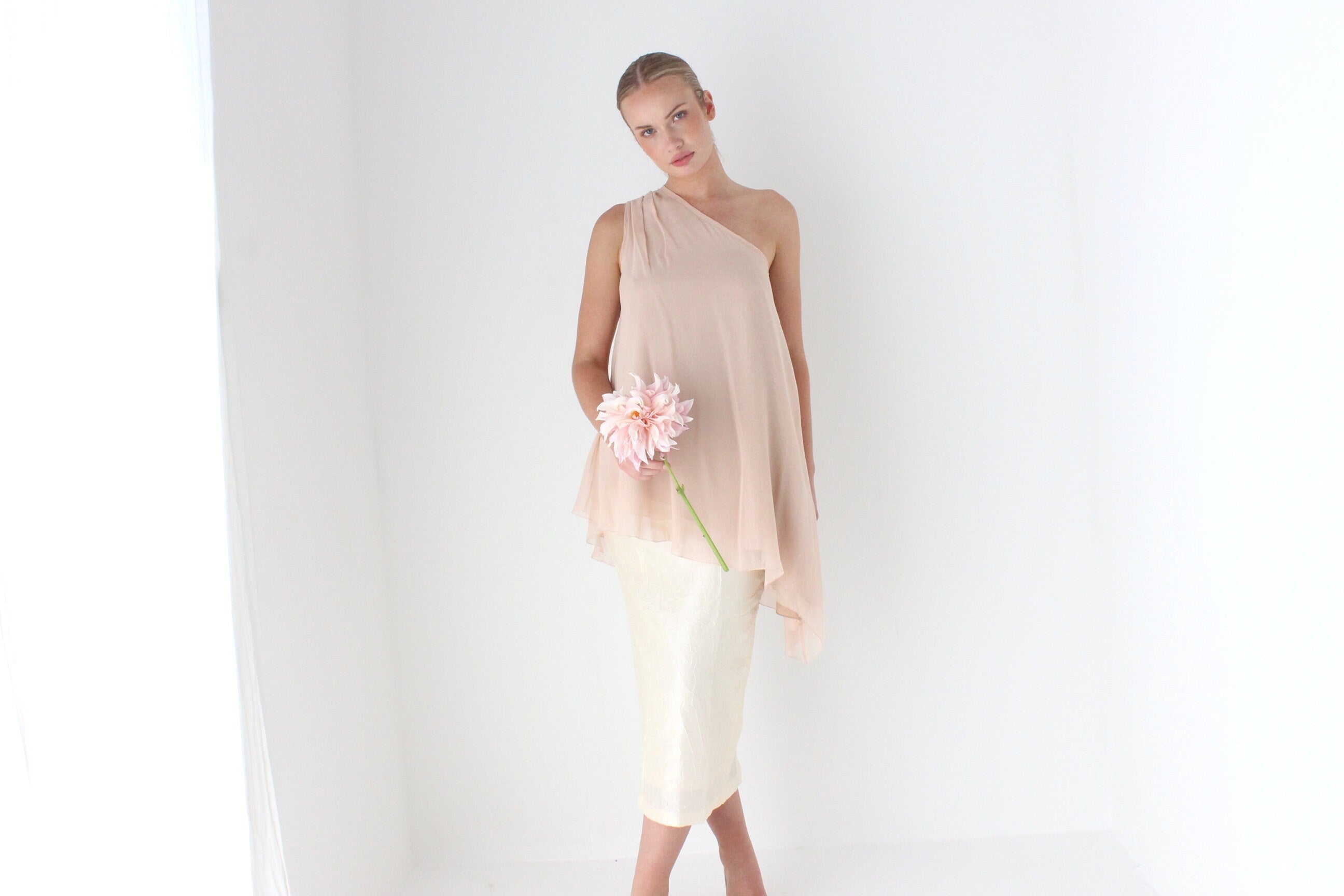 Dreamy 2000s Vera Wang One Shoulder Silk Top