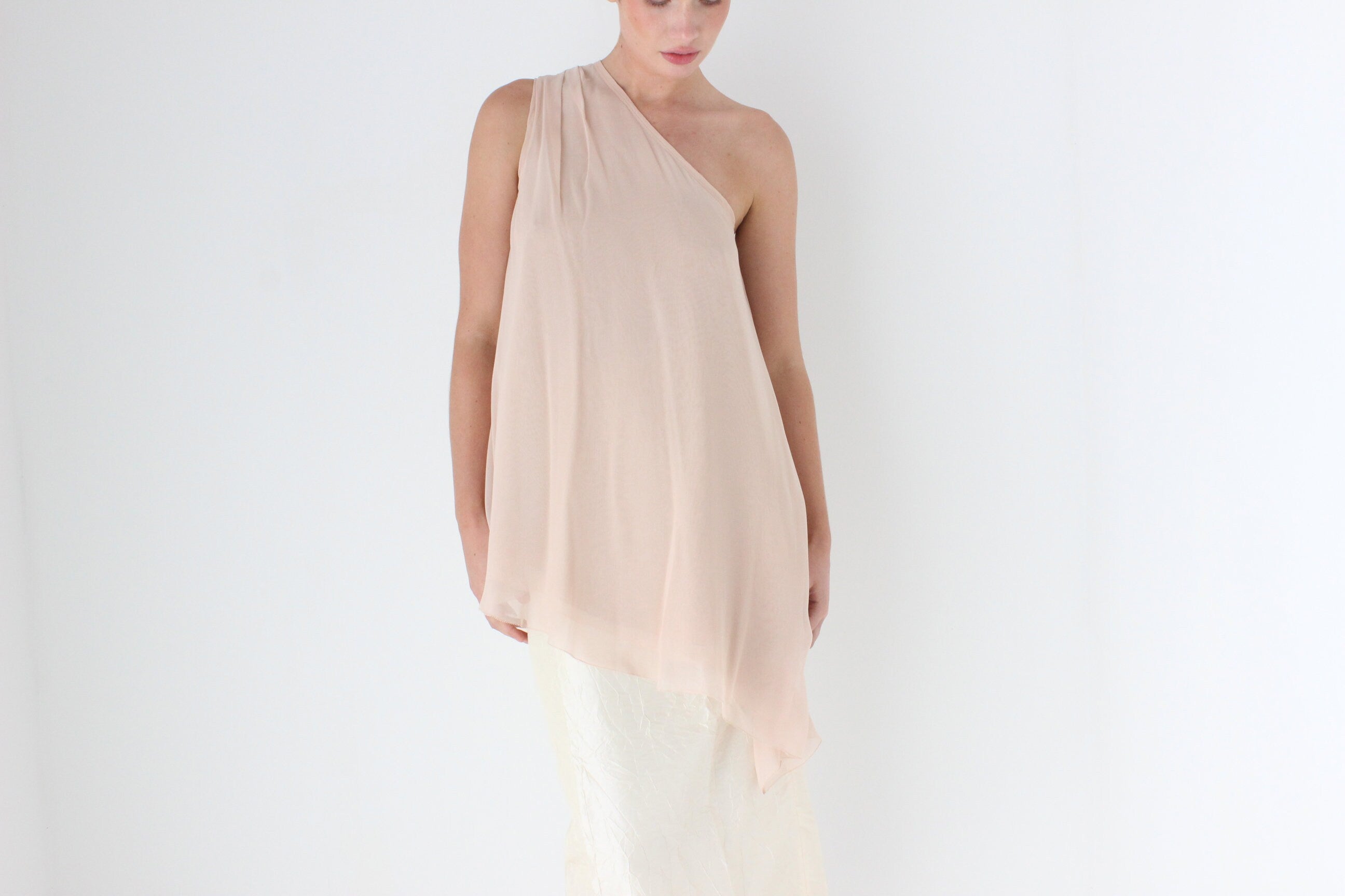 Dreamy 2000s Vera Wang One Shoulder Silk Top
