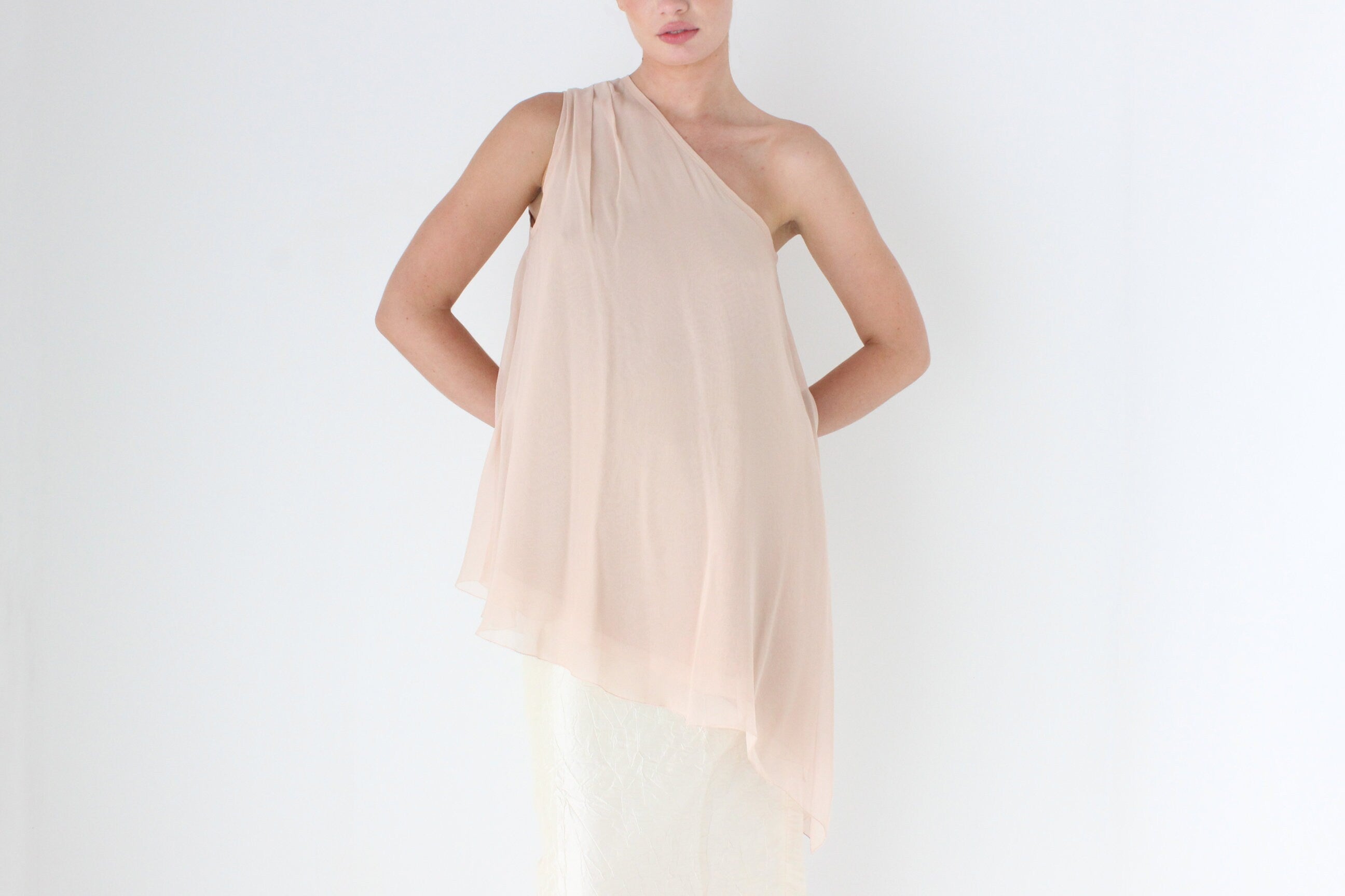 Dreamy 2000s Vera Wang One Shoulder Silk Top