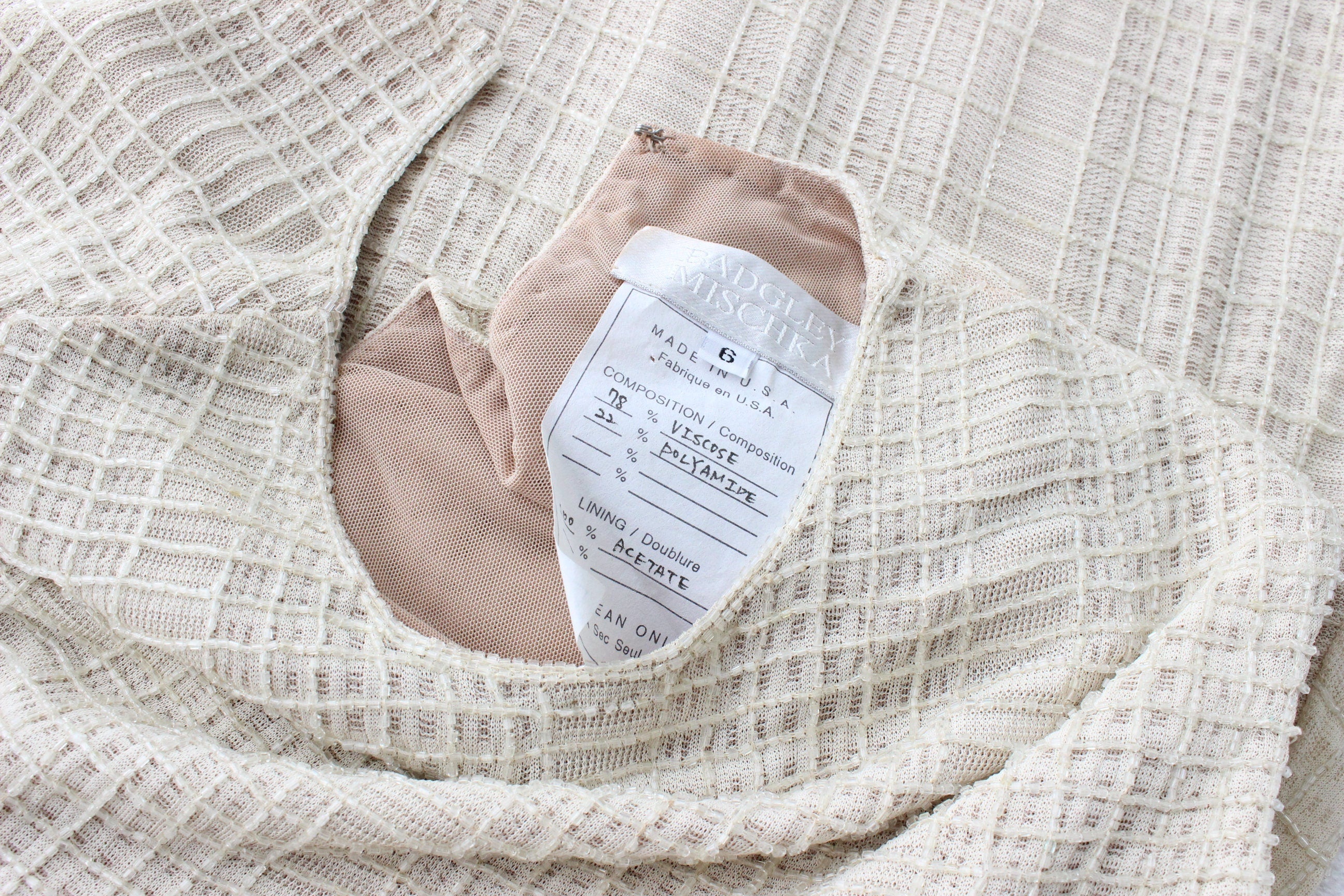 1990s Neutral Beaded Heavy Knit Designer Gown