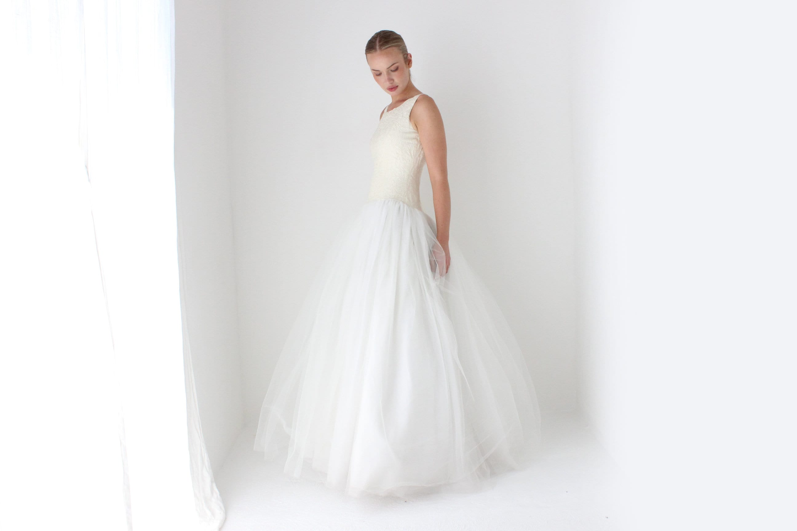 1990s Amsale Bridal Couture Voluminous Tulle Ballgown