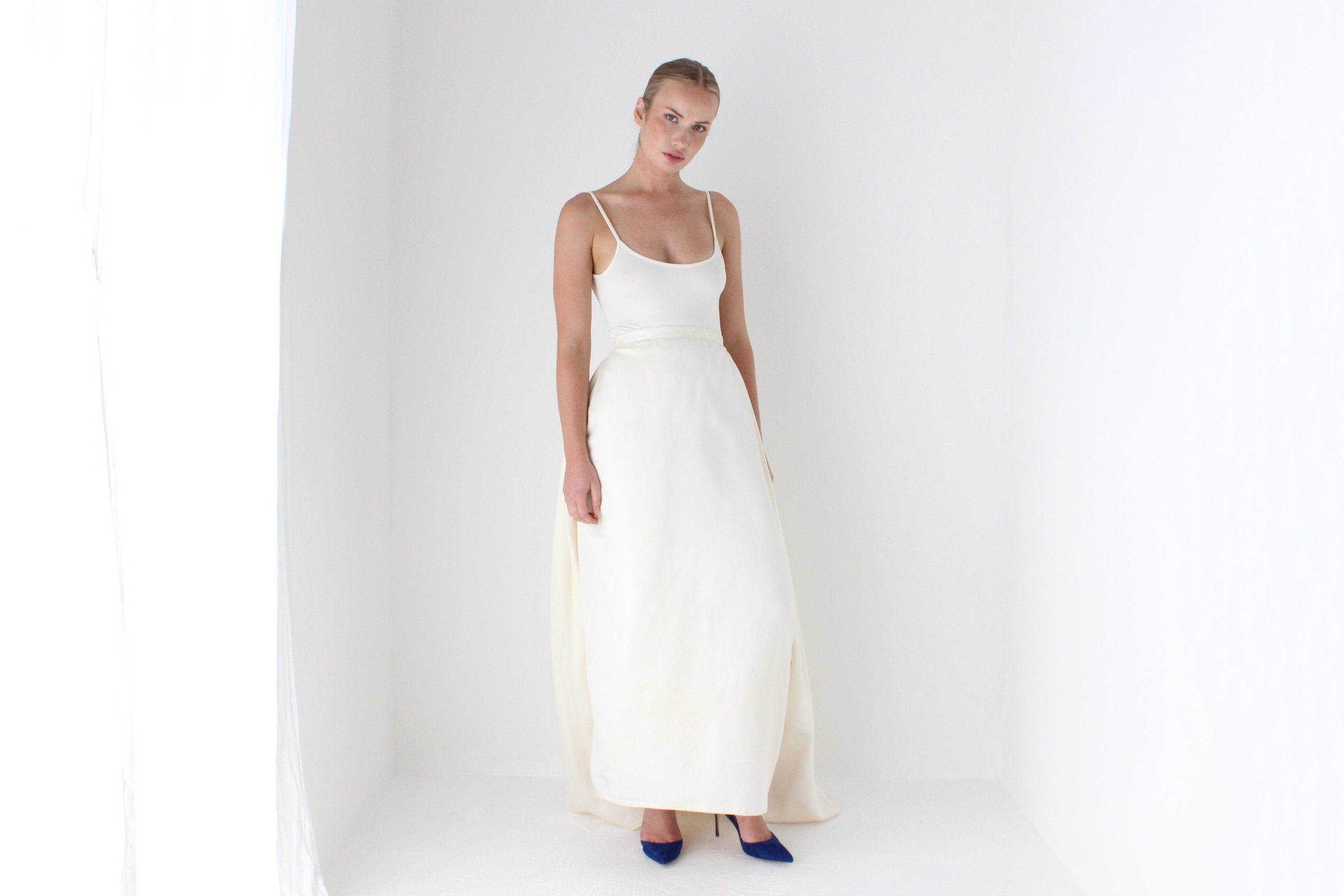 1990s Cream Silk Bridal Skirt & Shawl Set