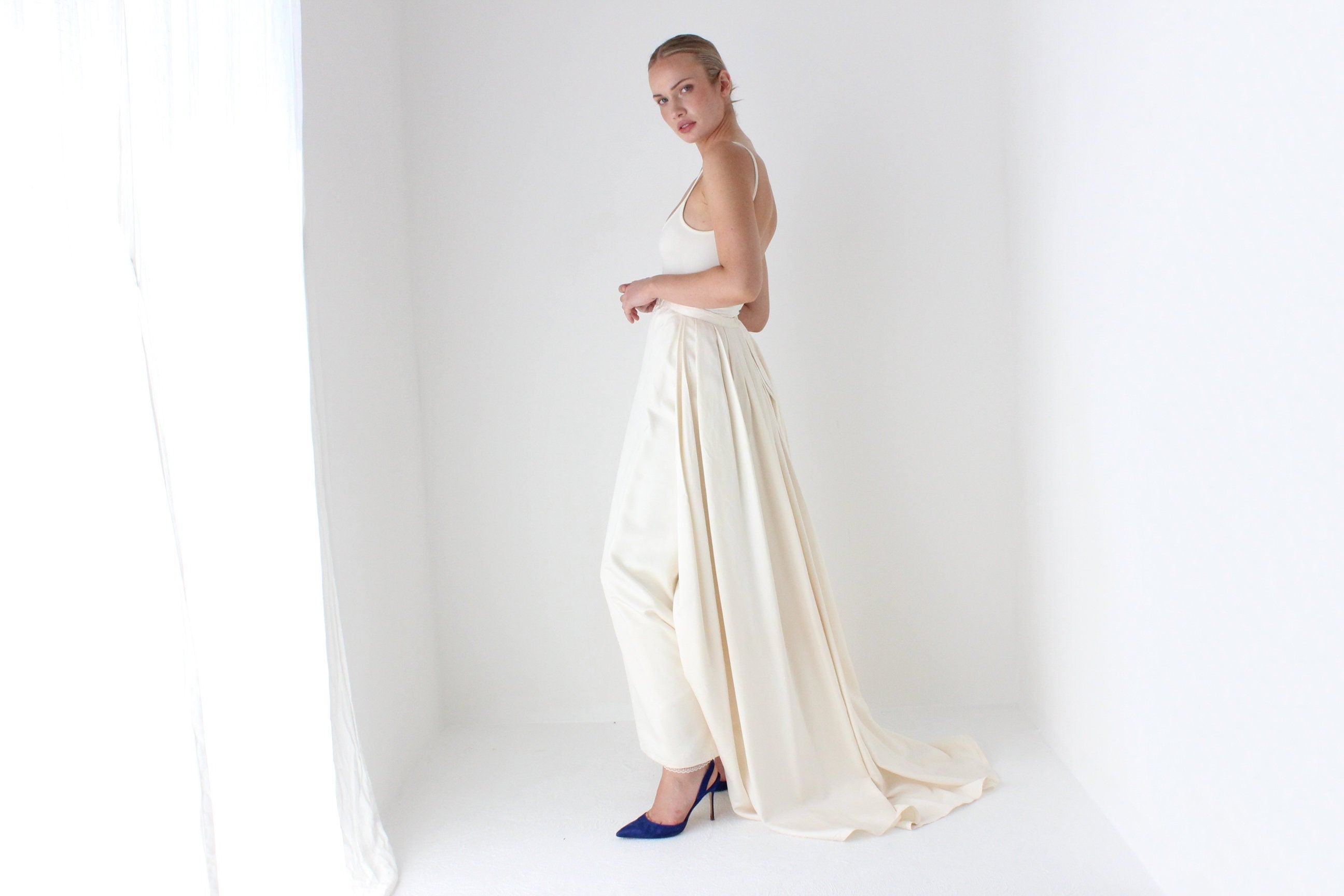 1990s Cream Silk Bridal Skirt & Shawl Set