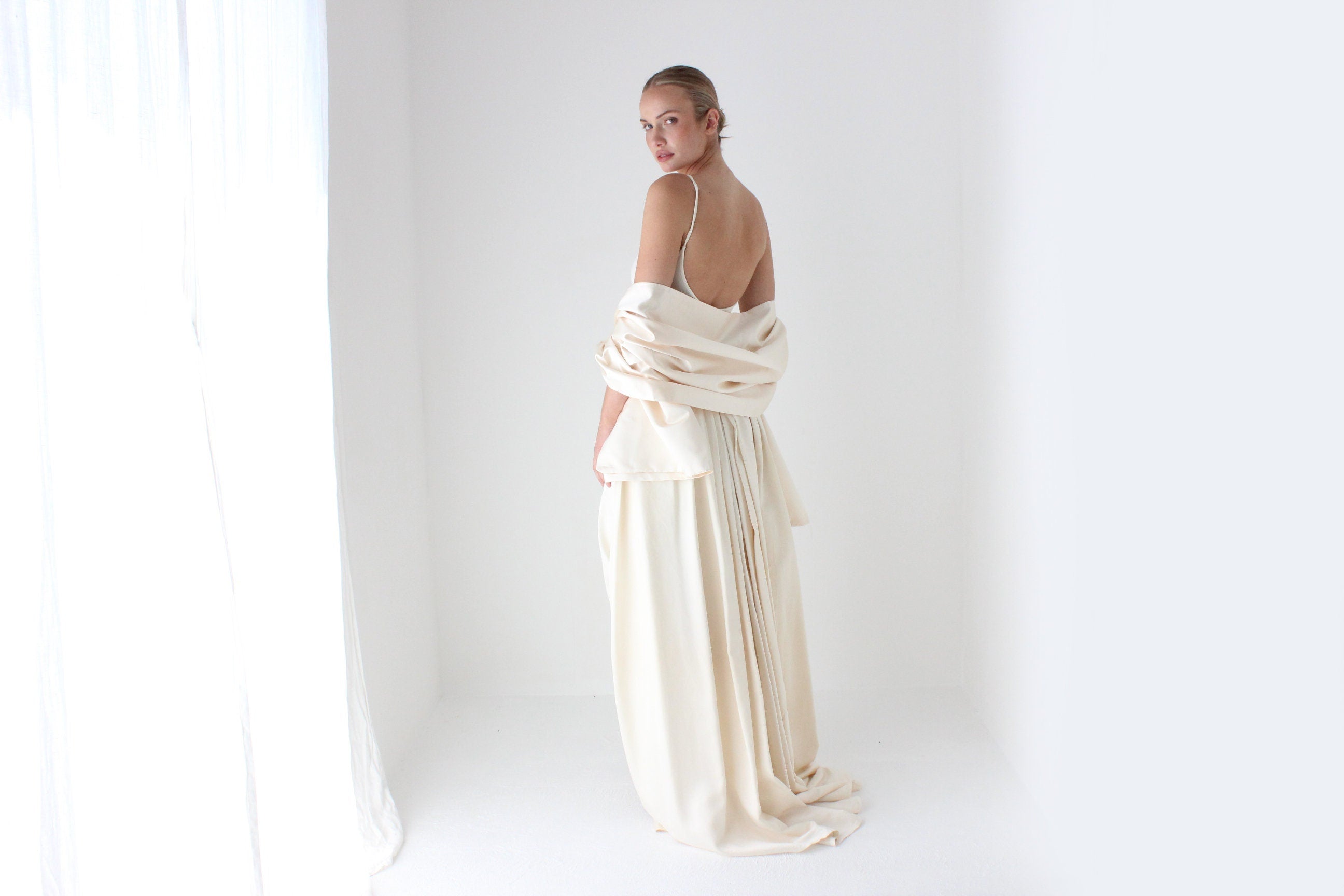 1990s Cream Silk Bridal Skirt & Shawl Set