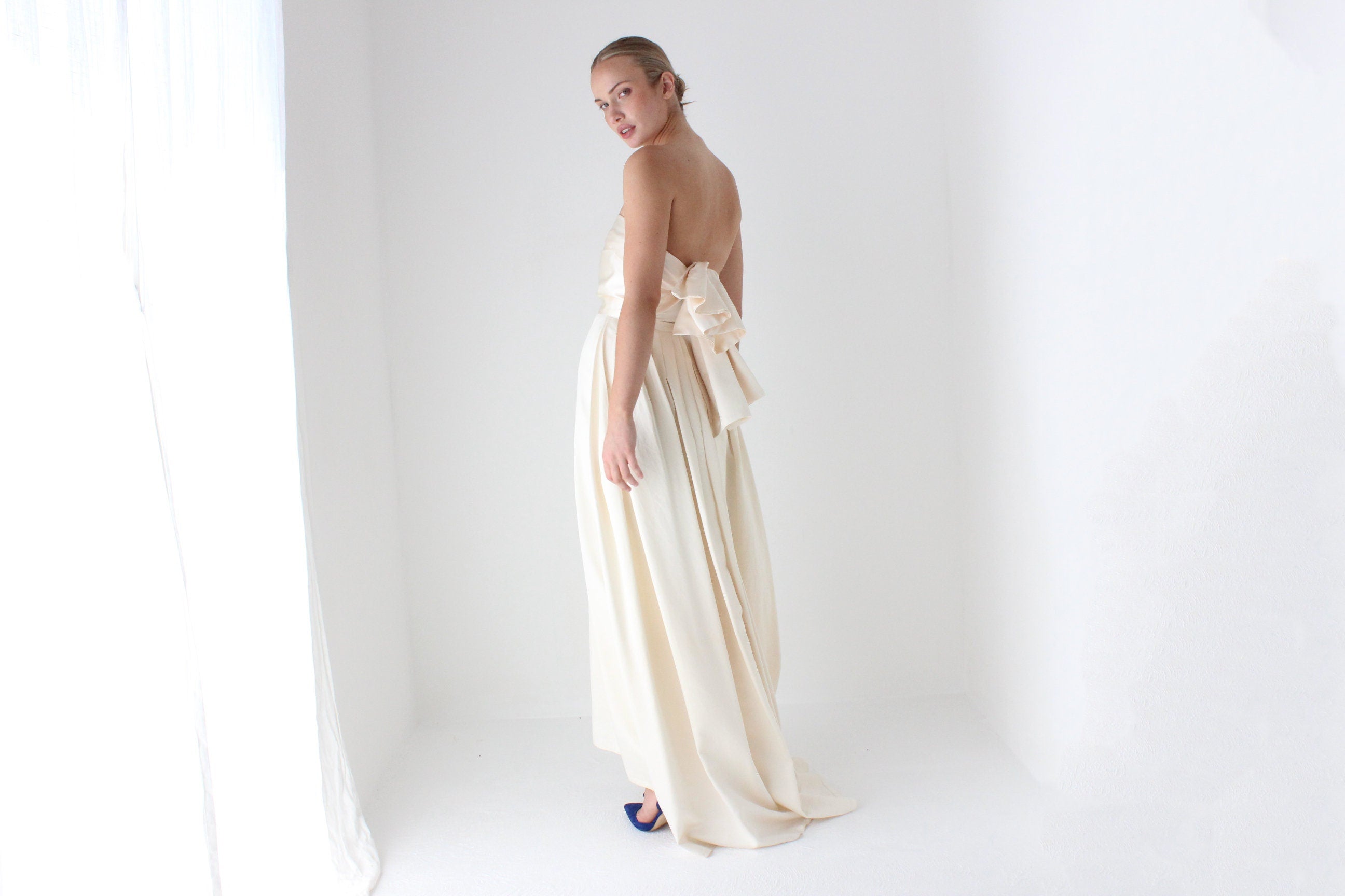 1990s Cream Silk Bridal Skirt & Shawl Set