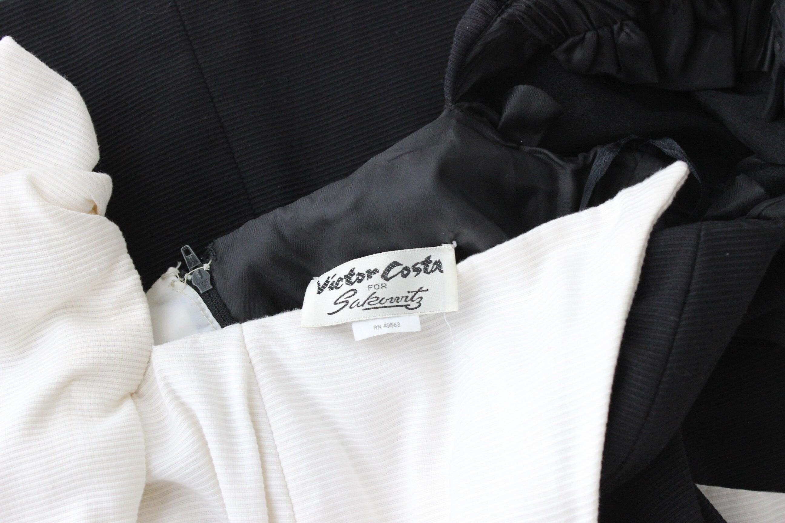 1980s Victor Costa Black & White Contrast Cocktail Dress