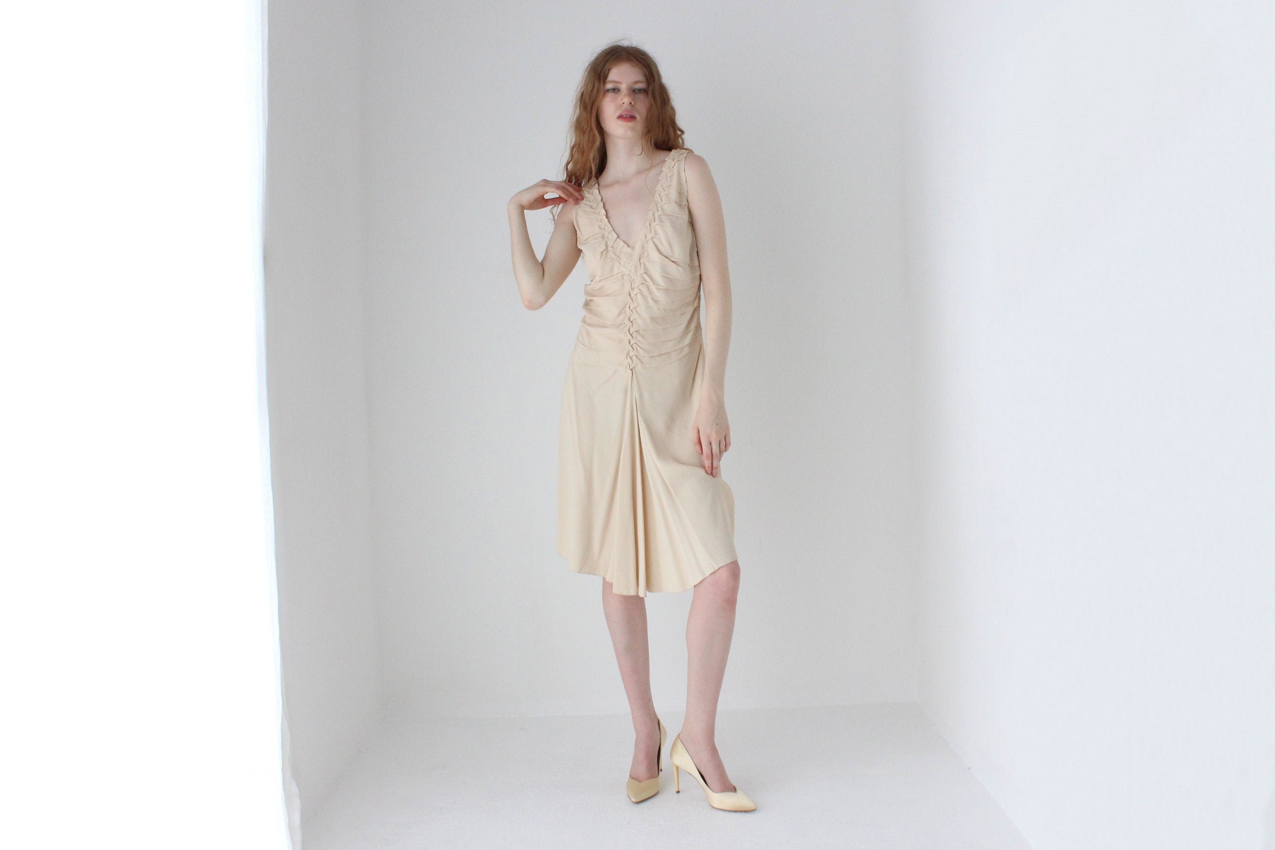 PRADA S/S 2006 Textural Crepe Plunge Neck Cocktail Dress