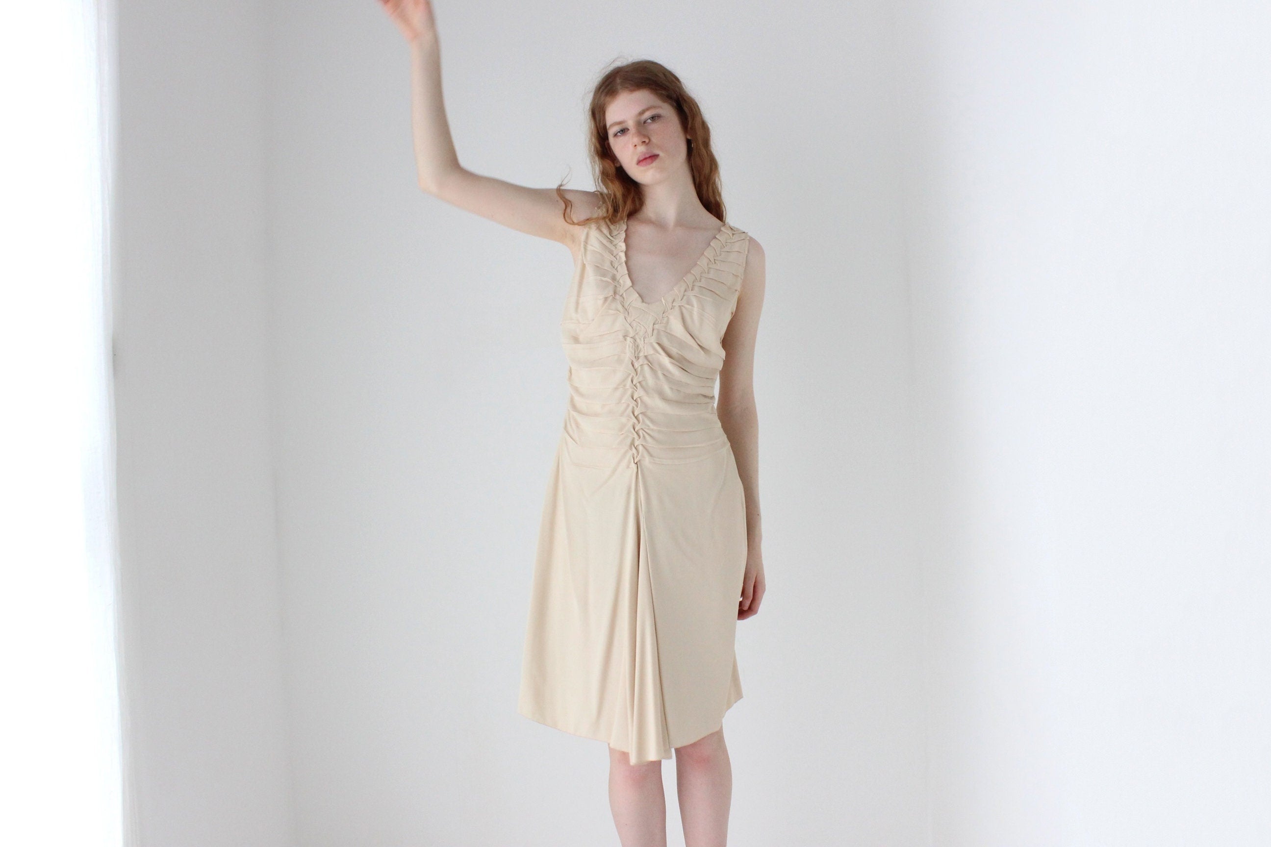 PRADA S/S 2006 Textural Crepe Plunge Neck Cocktail Dress