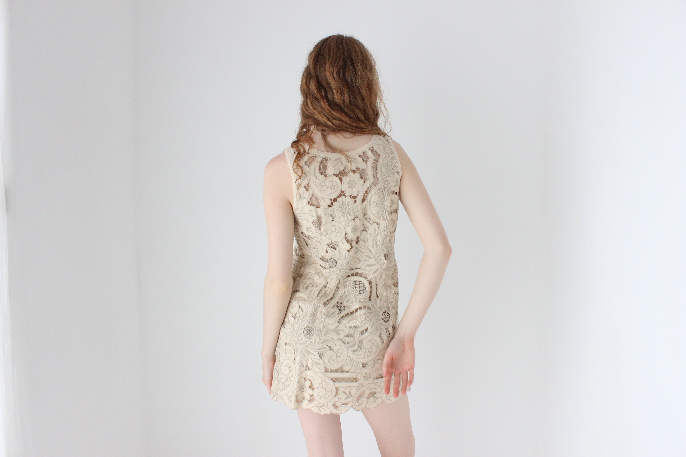 1990s Vivienne Tam Cotton Lace Cutwork Mini