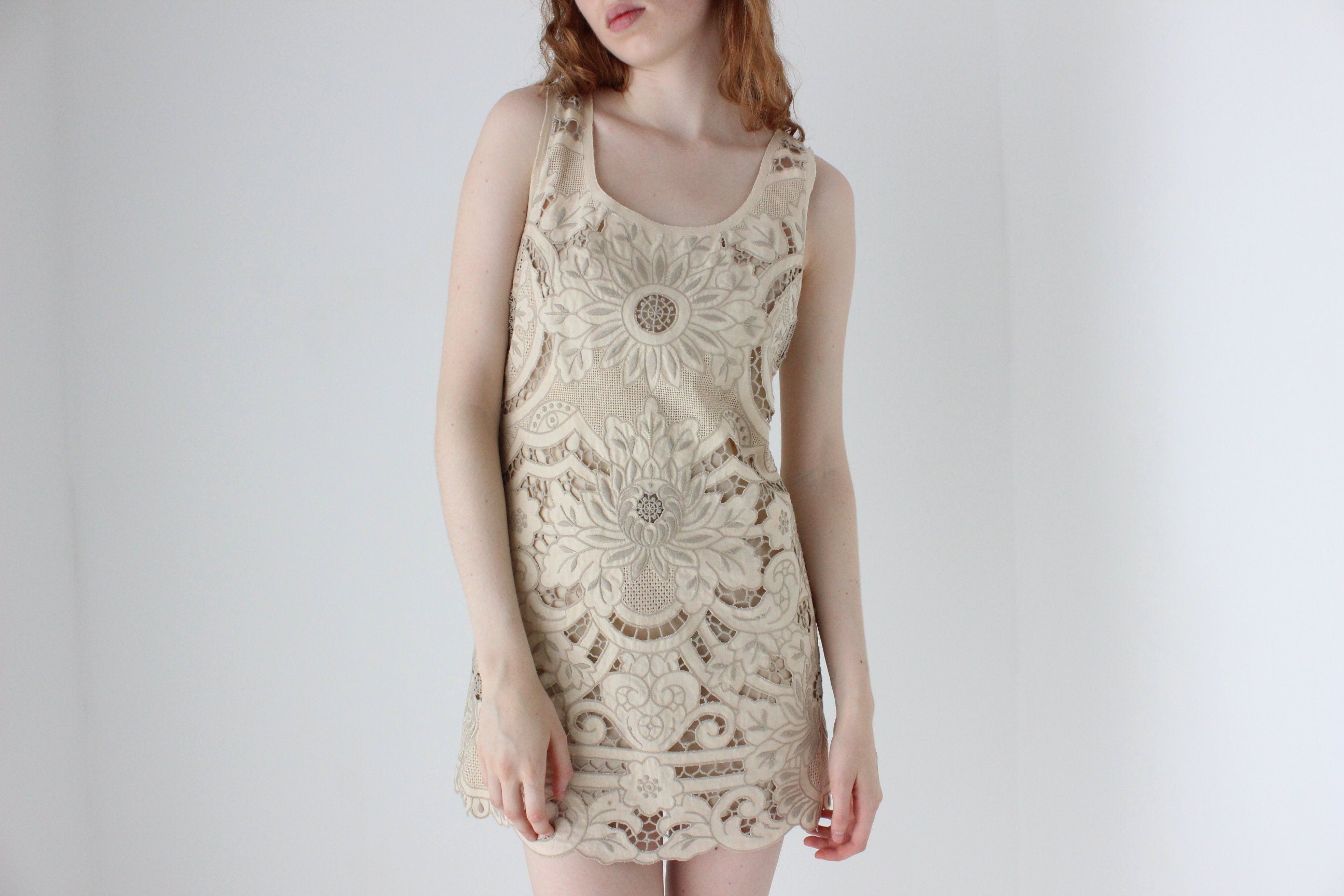 1990s Vivienne Tam Cotton Lace Cutwork Mini