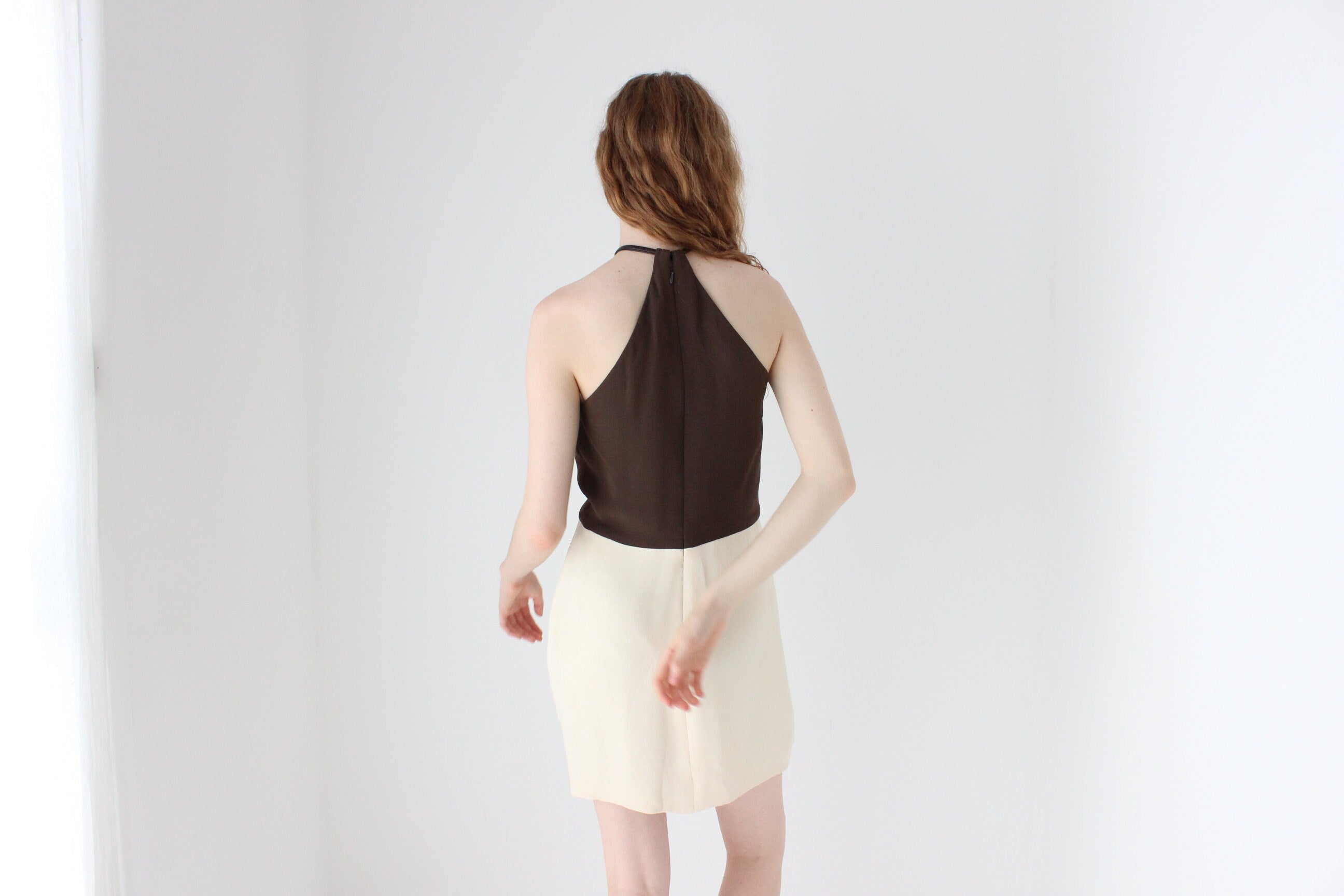 1990s VERA WANG Chocolate & Ivory Mini Dress