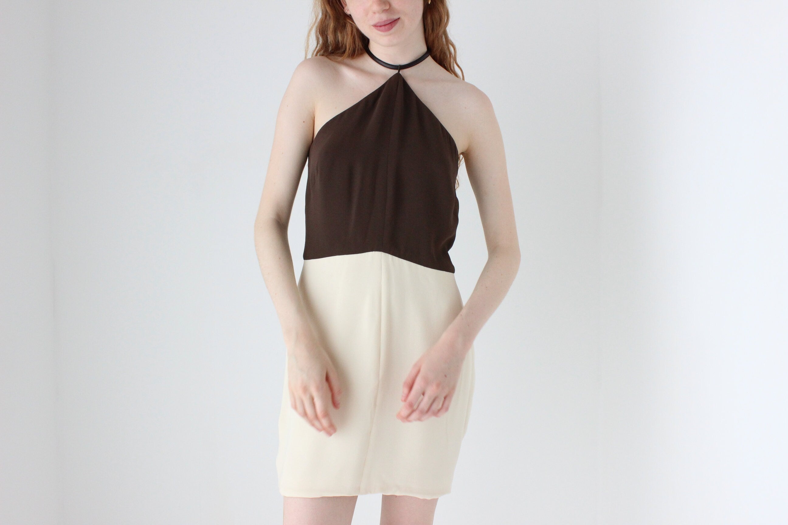 1990s VERA WANG Chocolate & Ivory Mini Dress