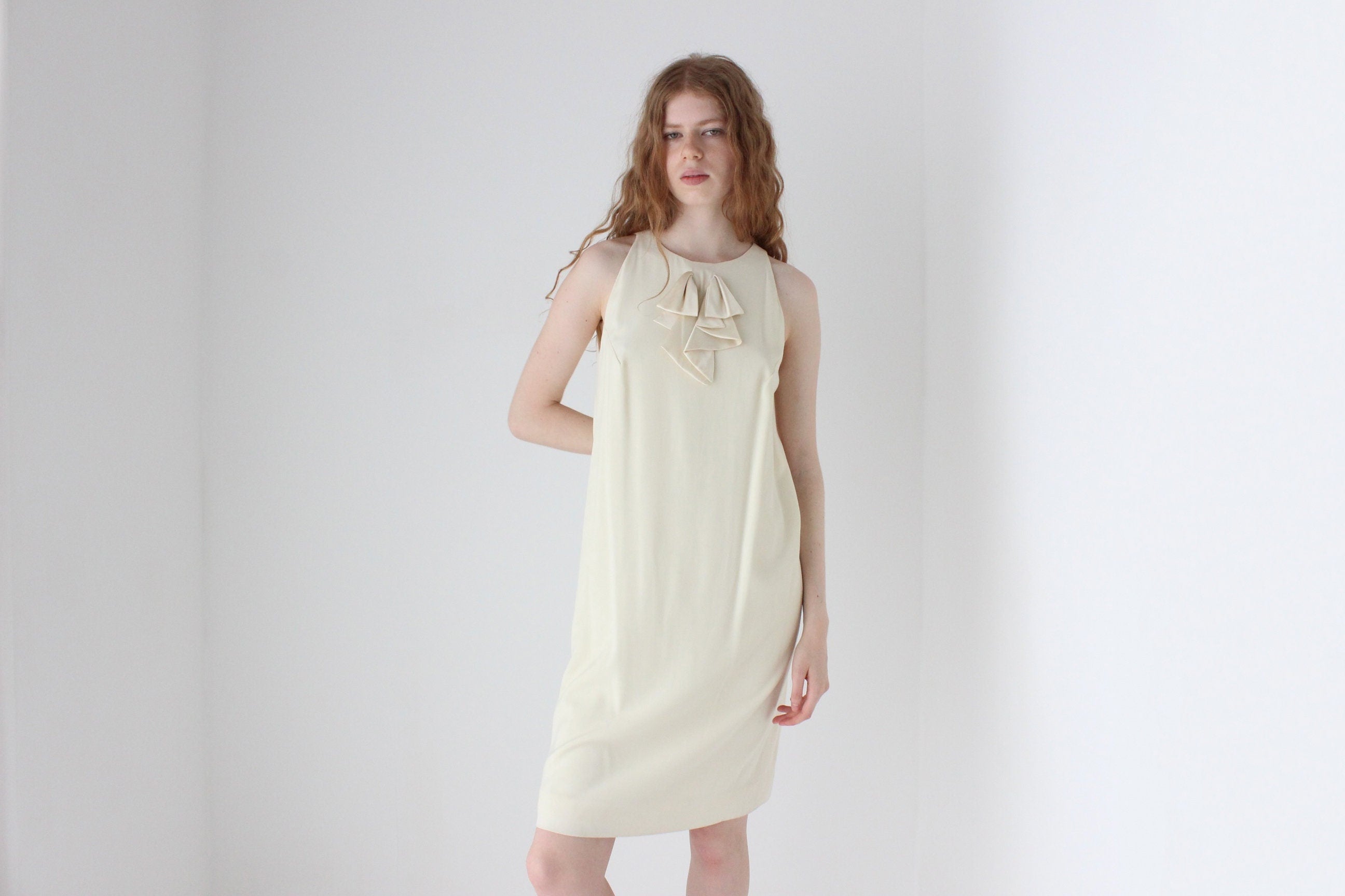 1990s VALENTINO Sleeveless Wool Dress w/ Silk Bow