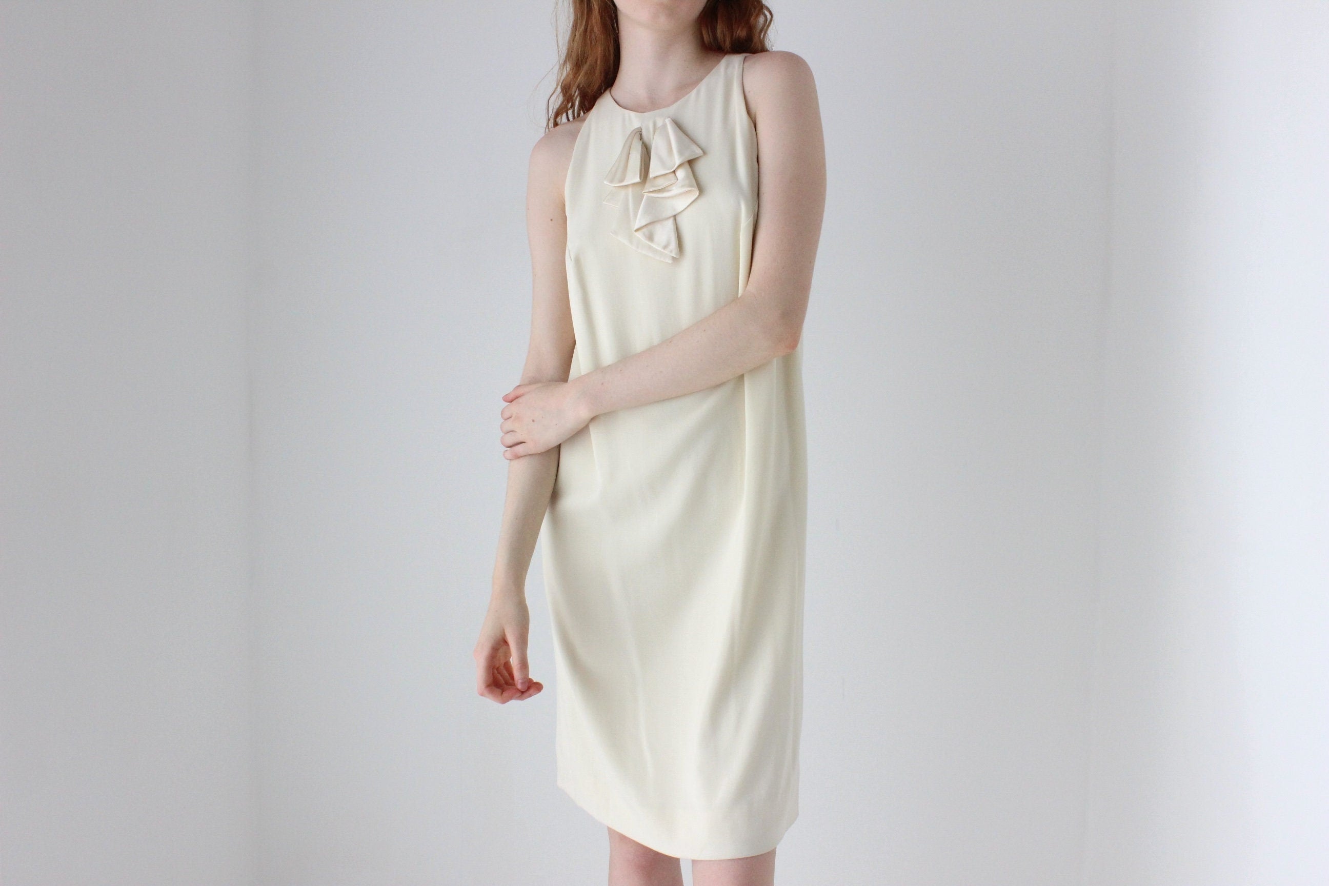 1990s VALENTINO Sleeveless Wool Dress w/ Silk Bow