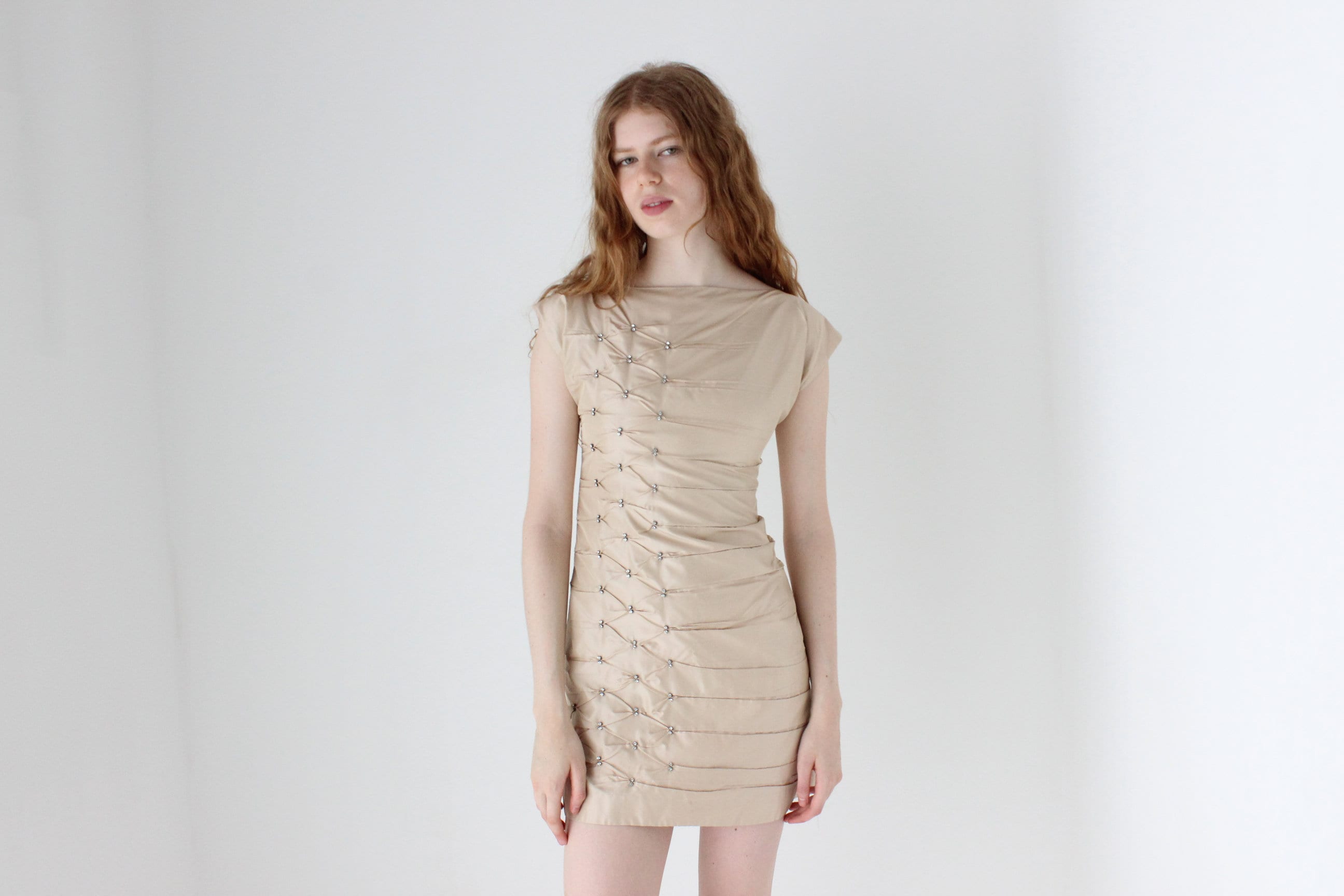 Y2K Valentino Pure Silk Cocktail Dress w/ Textural Ruching & Diamontes