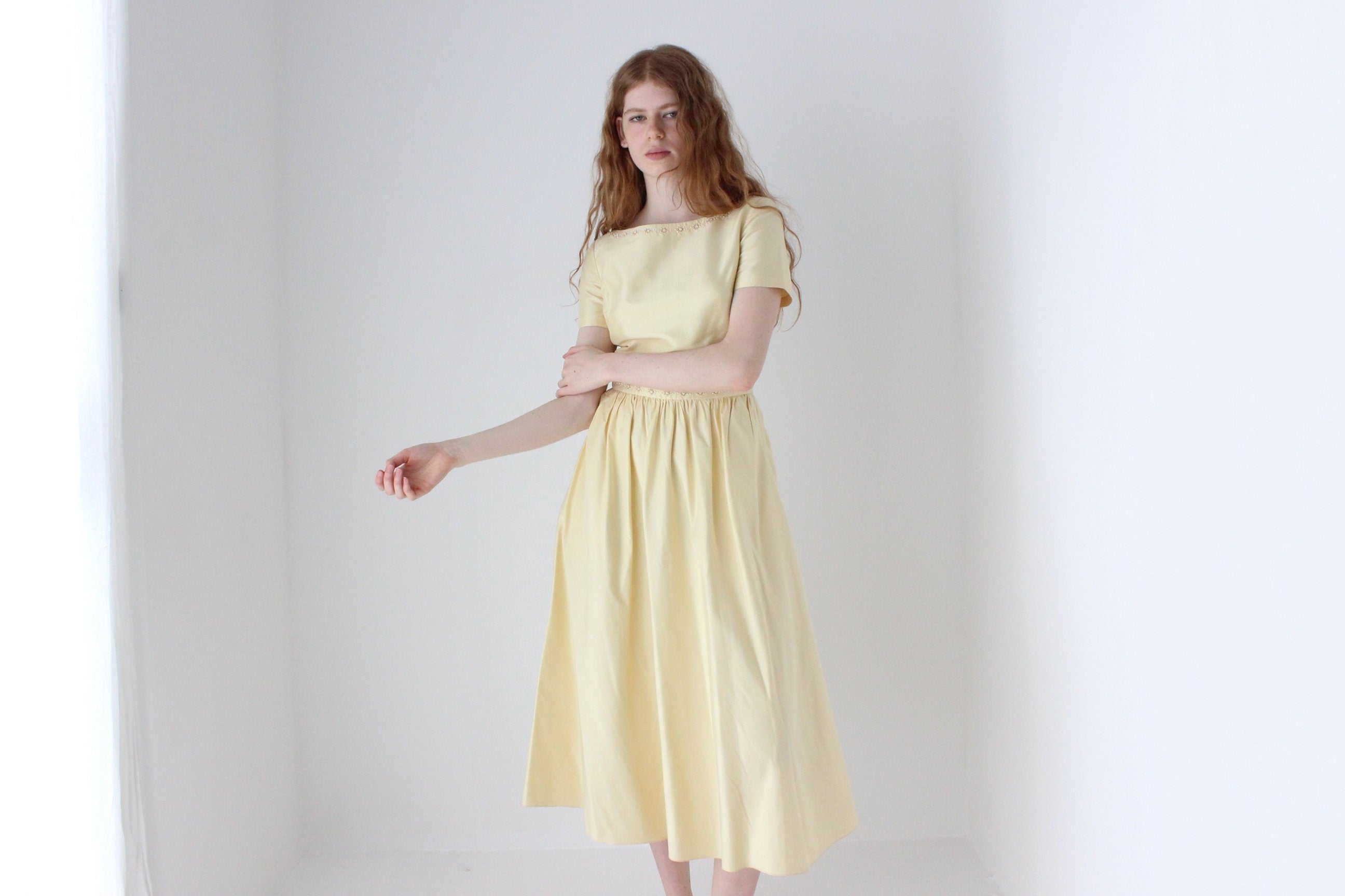 Badgley Mischka Yellow Silk Cocktail Dress