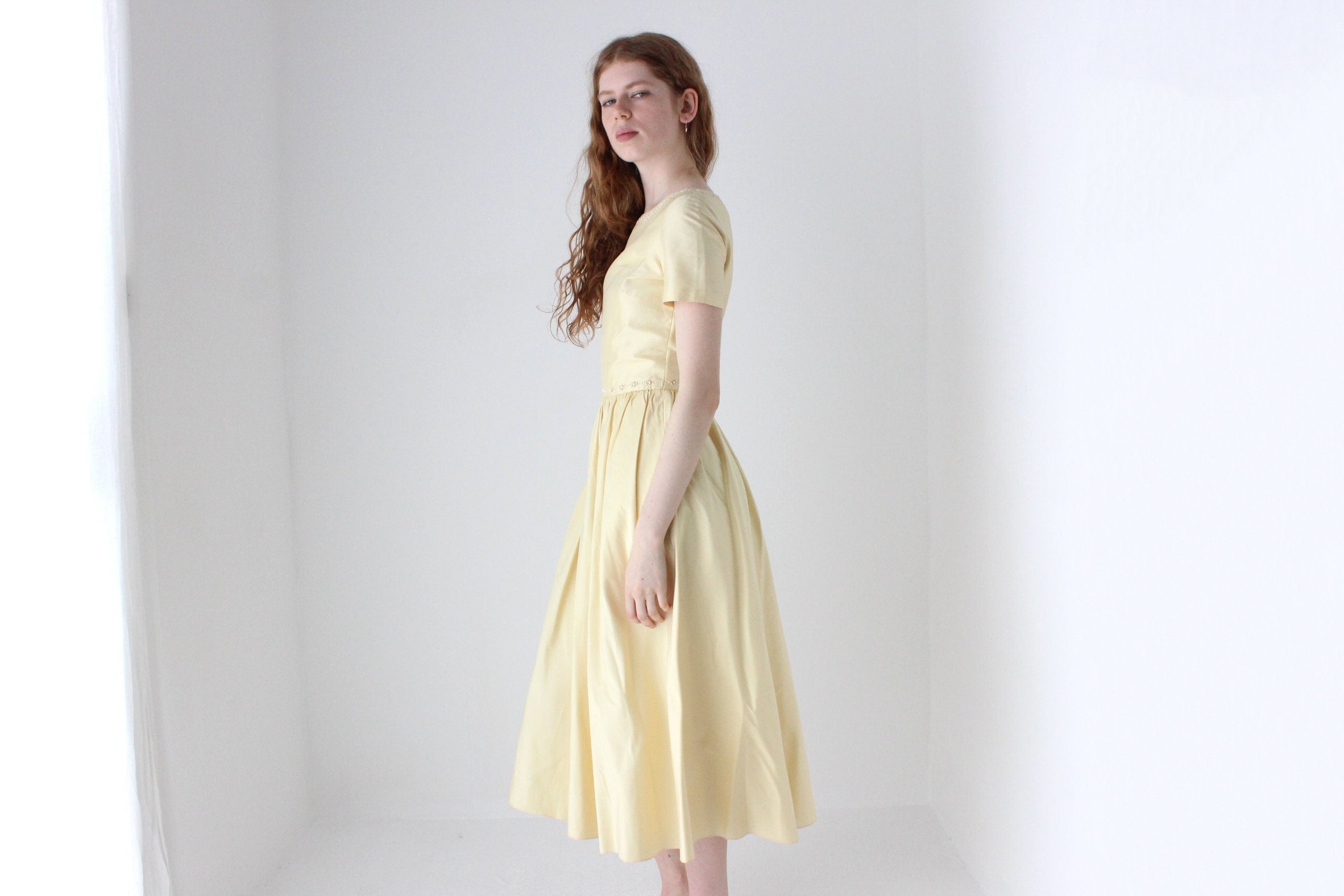Badgley Mischka Yellow Silk Cocktail Dress