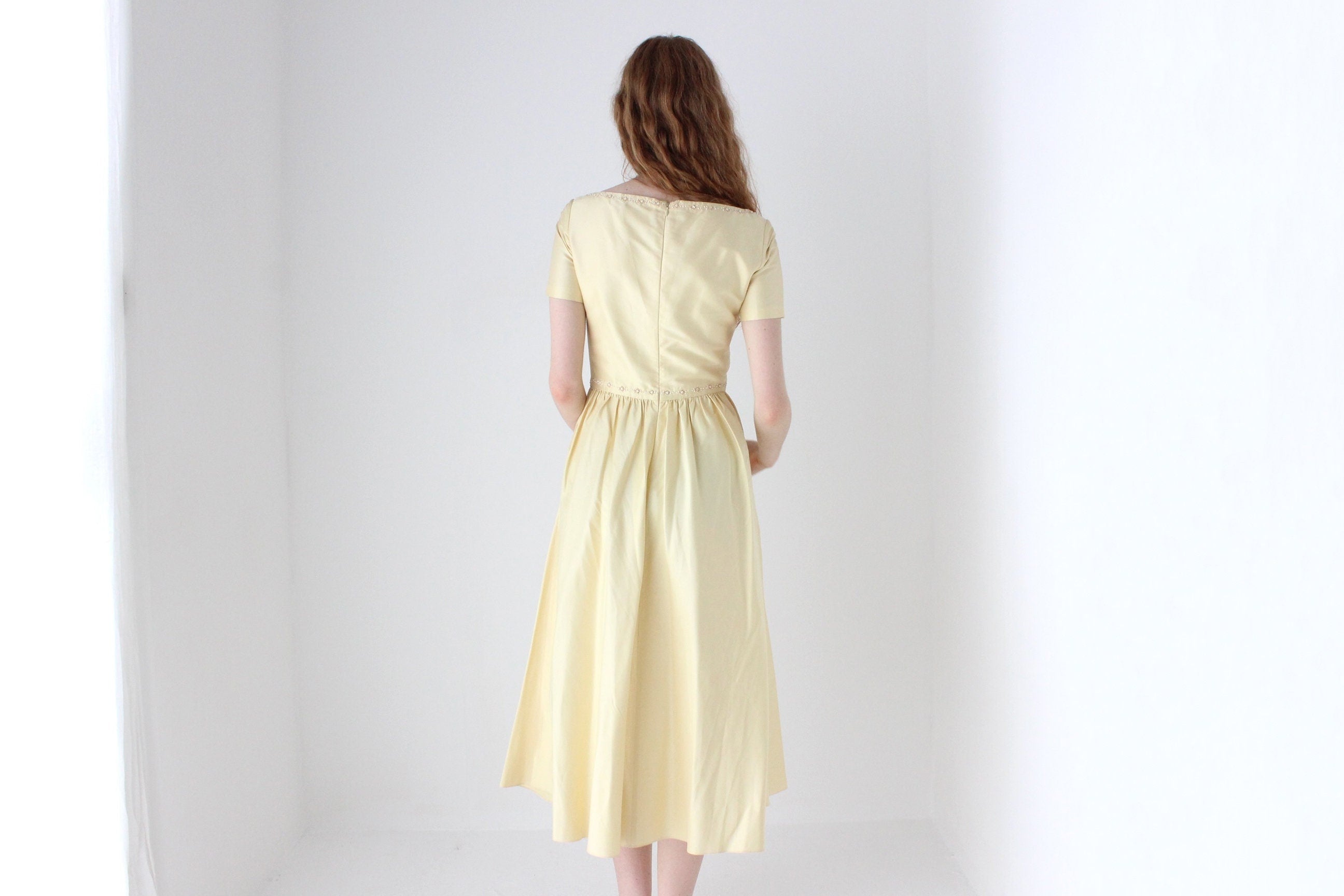 Badgley Mischka Yellow Silk Cocktail Dress