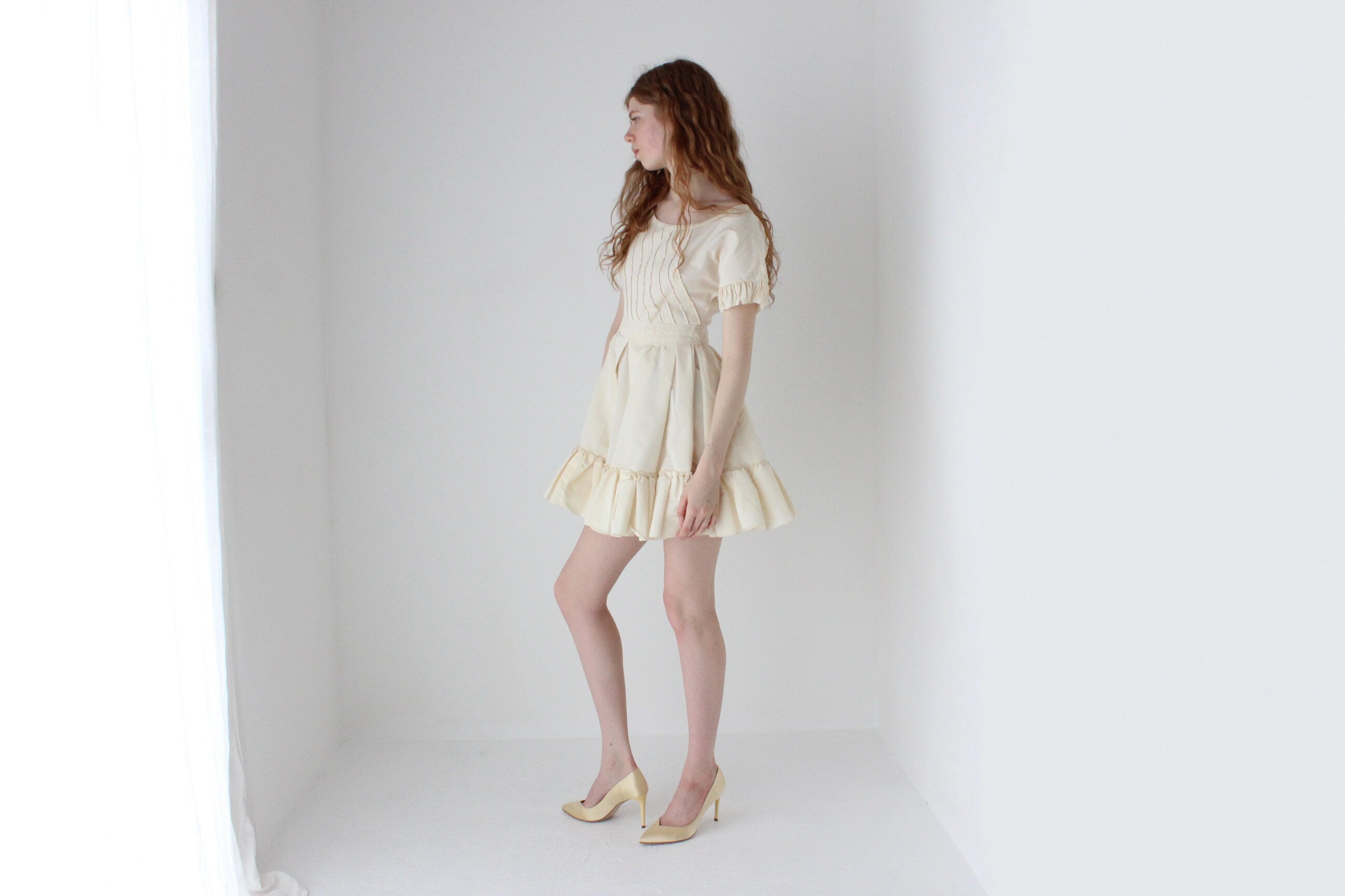 PRADA S/S 2008 Cream Silk Taffeta Puff & Ruffle Fairy Dress