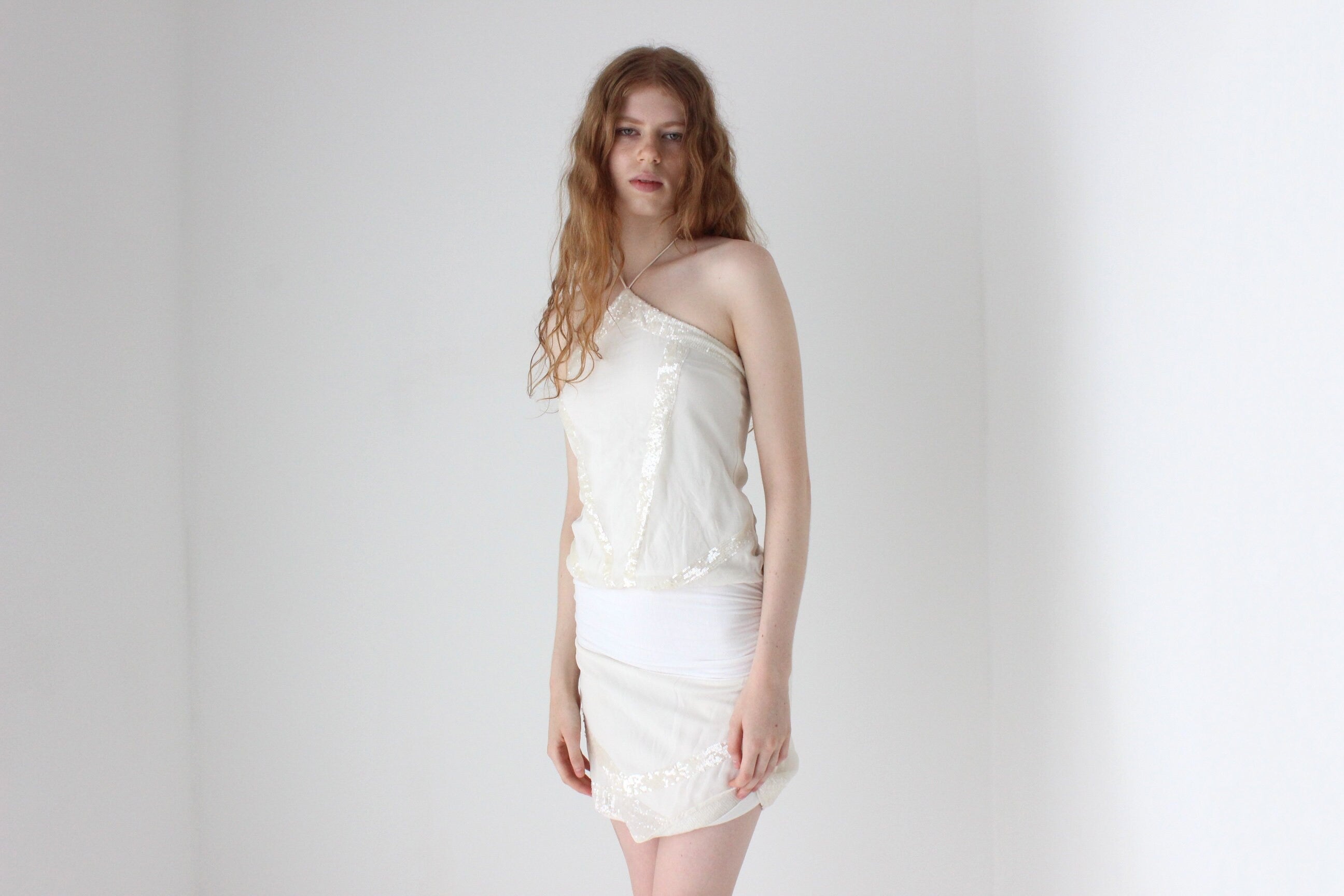 Y2K Seduce Silk & Sequin Halter Mini
