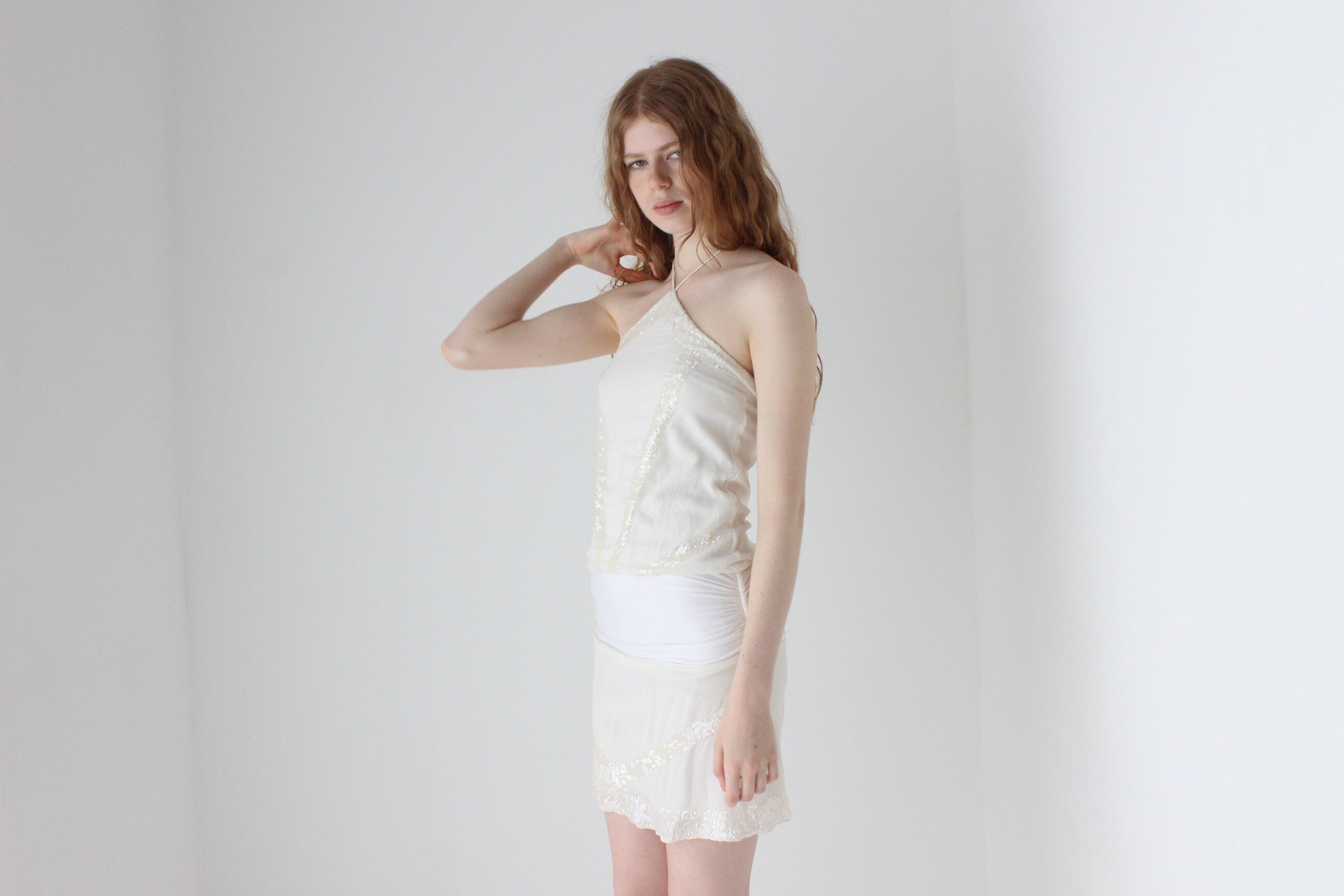 Y2K Seduce Silk & Sequin Halter Mini