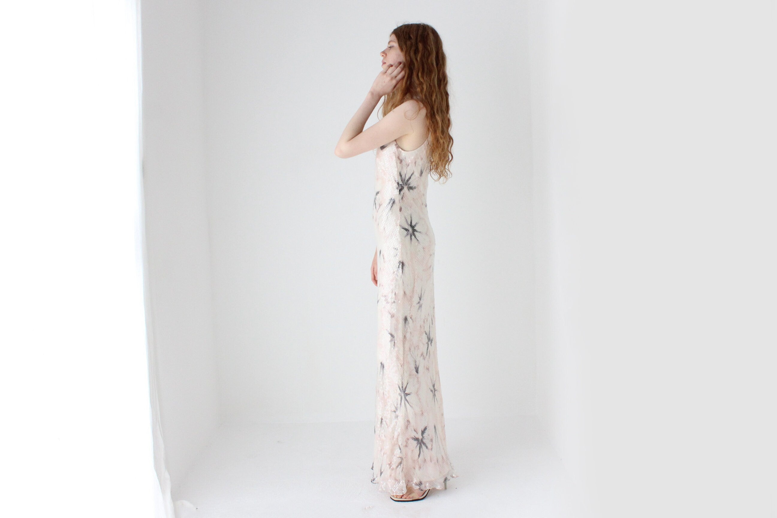 2000s Carmen Marc Valvo Sequin Bias Cut Bridal Disco Gown
