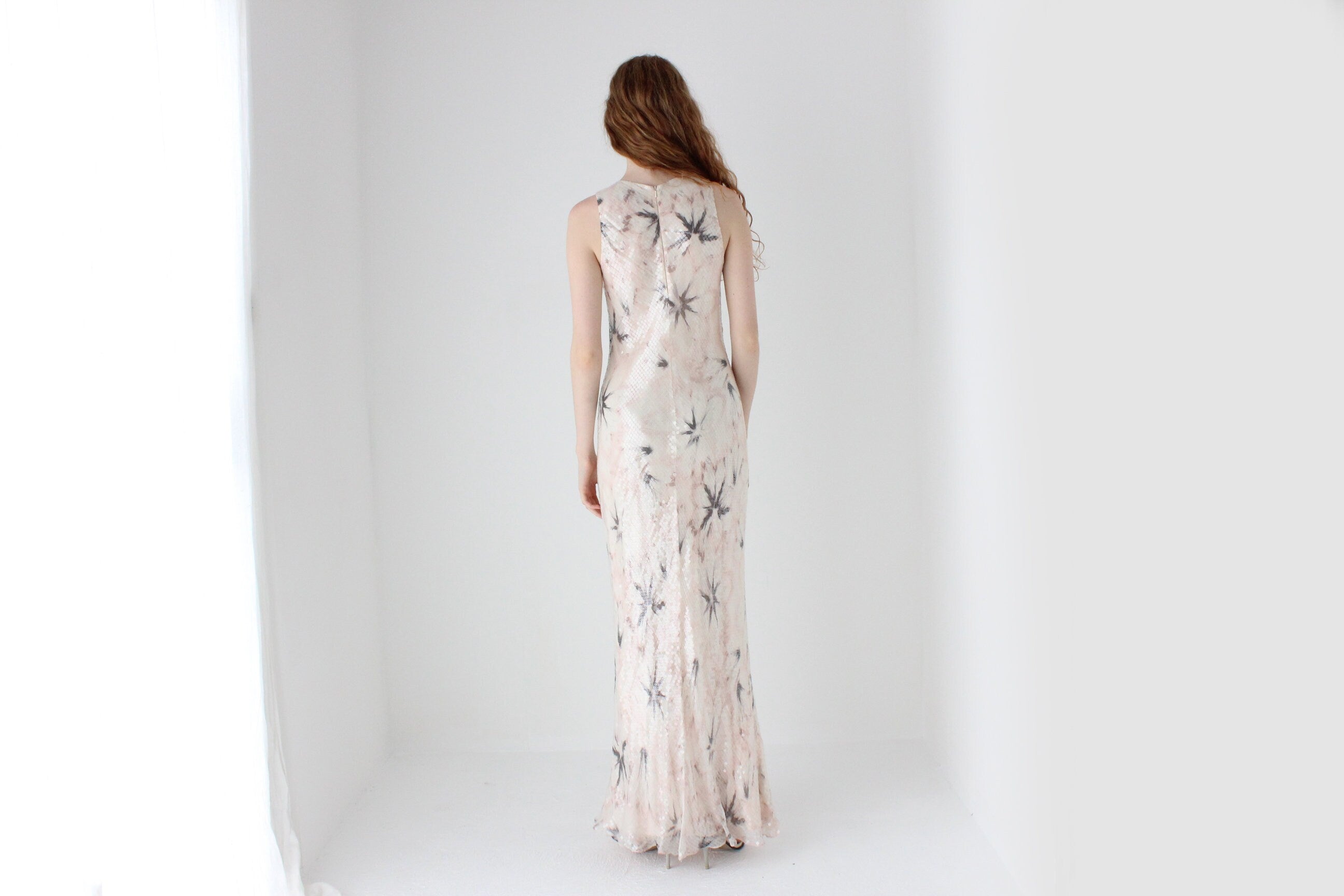 2000s Carmen Marc Valvo Sequin Bias Cut Bridal Disco Gown