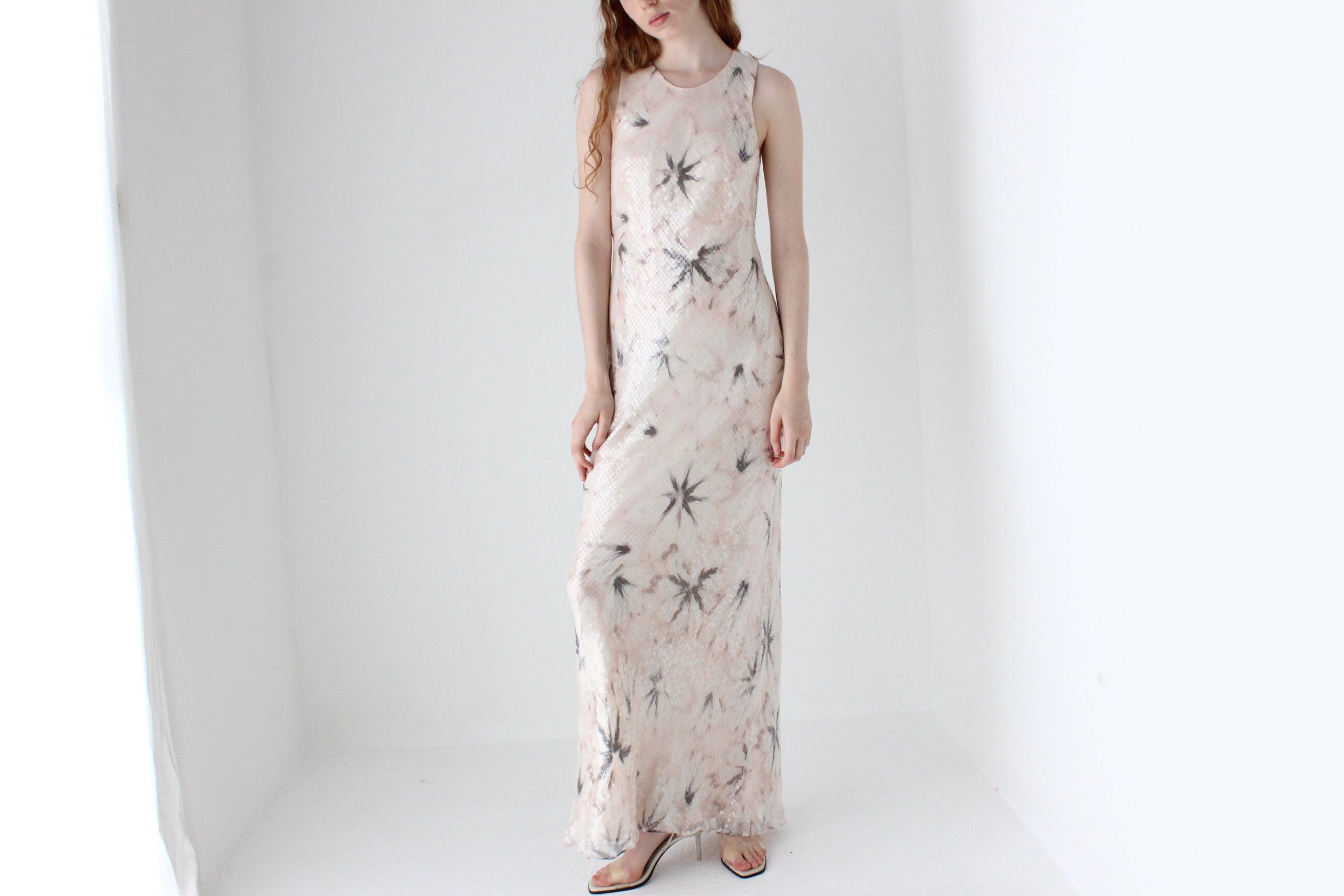 2000s Carmen Marc Valvo Sequin Bias Cut Bridal Disco Gown
