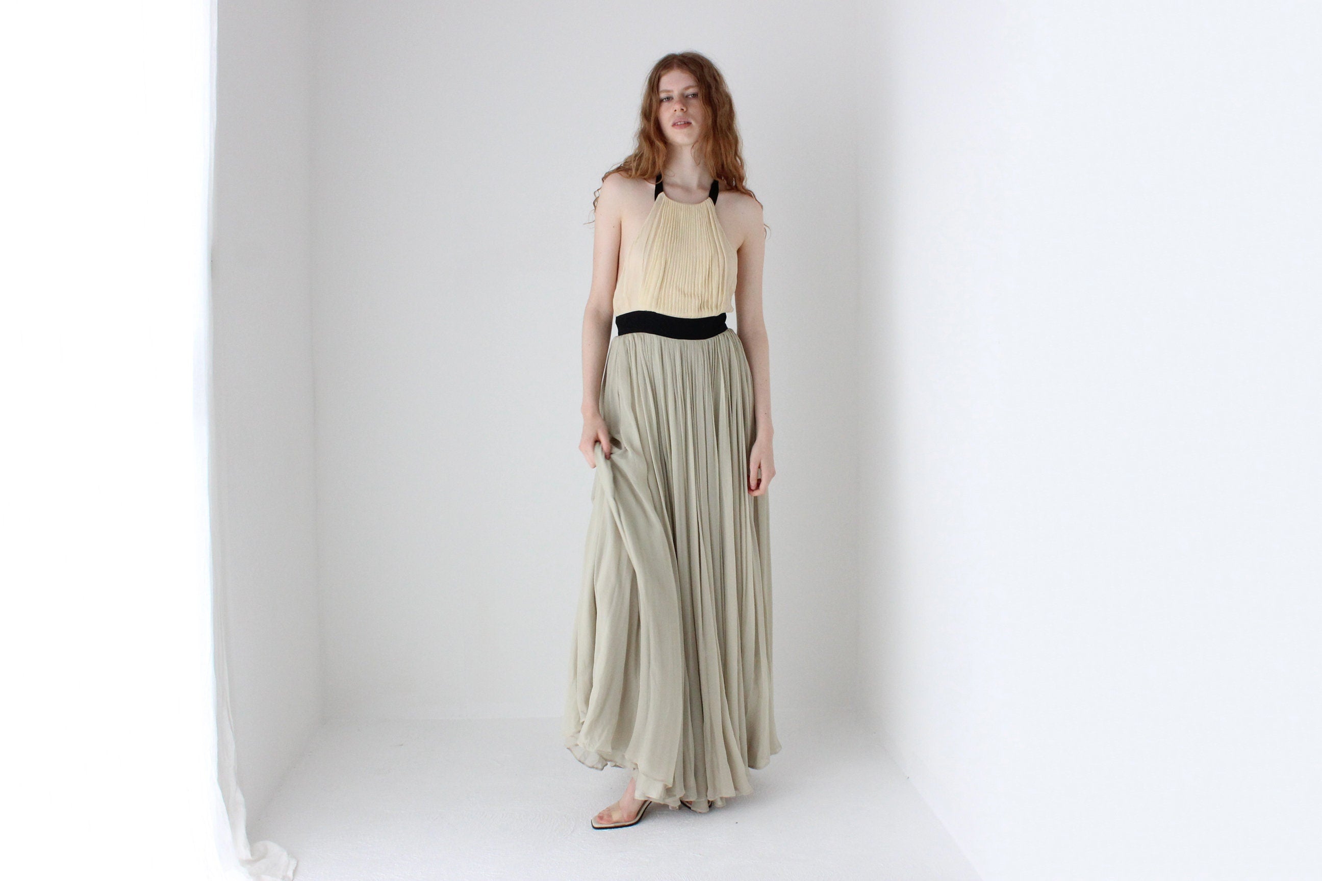 2000s By Malene Birger Voluminous Tri-Colour Pastel Silk Halter Gown
