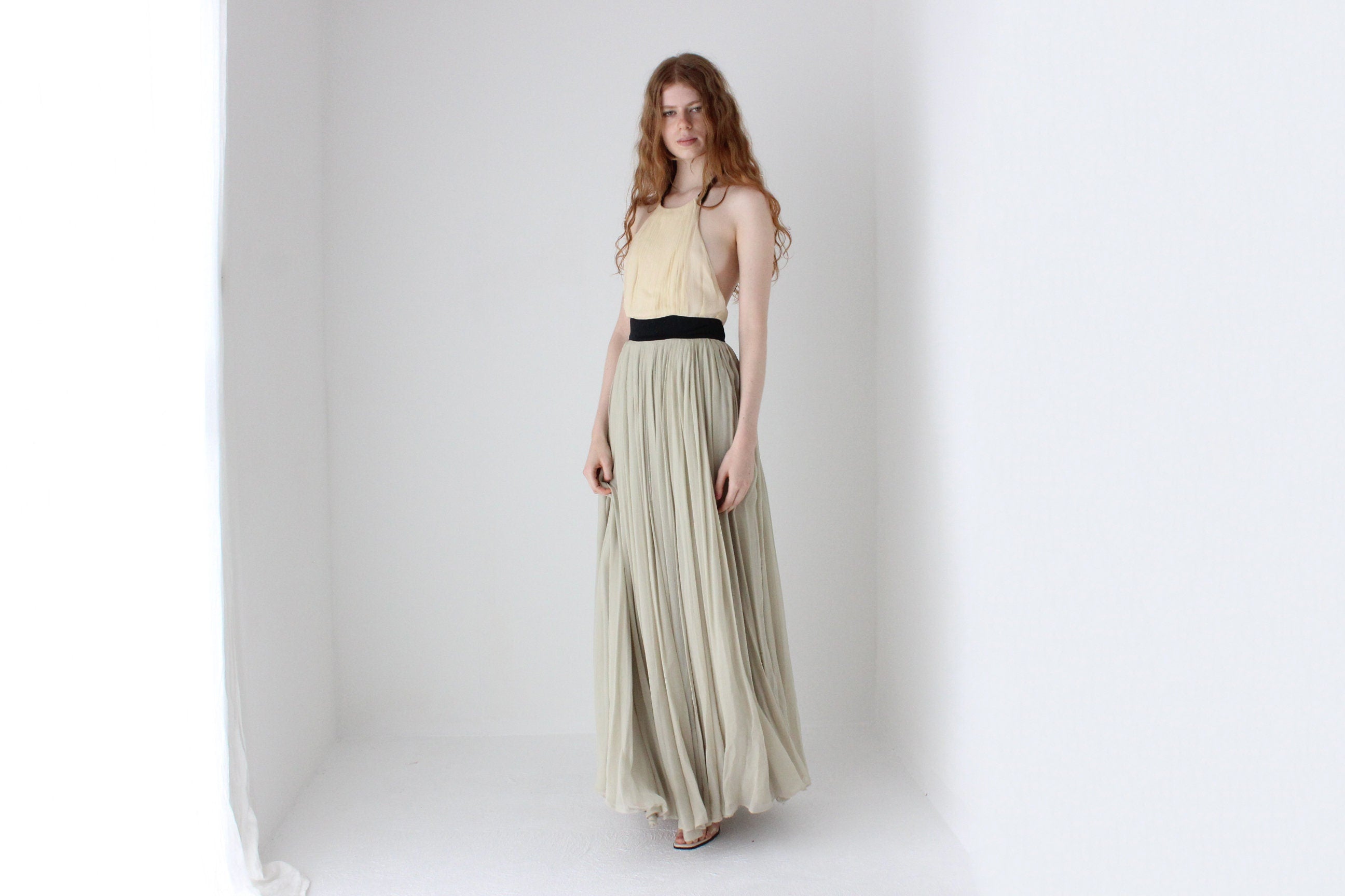 2000s By Malene Birger Voluminous Tri-Colour Pastel Silk Halter Gown