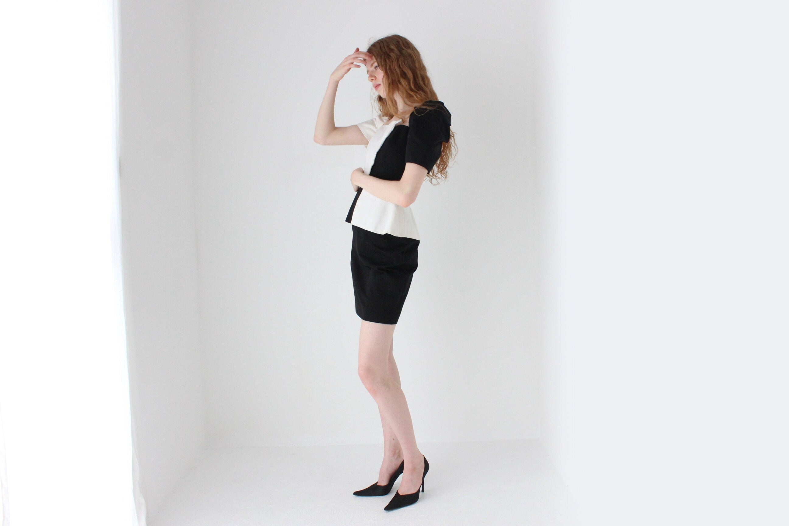 1980s Victor Costa Black & White Contrast Cocktail Dress