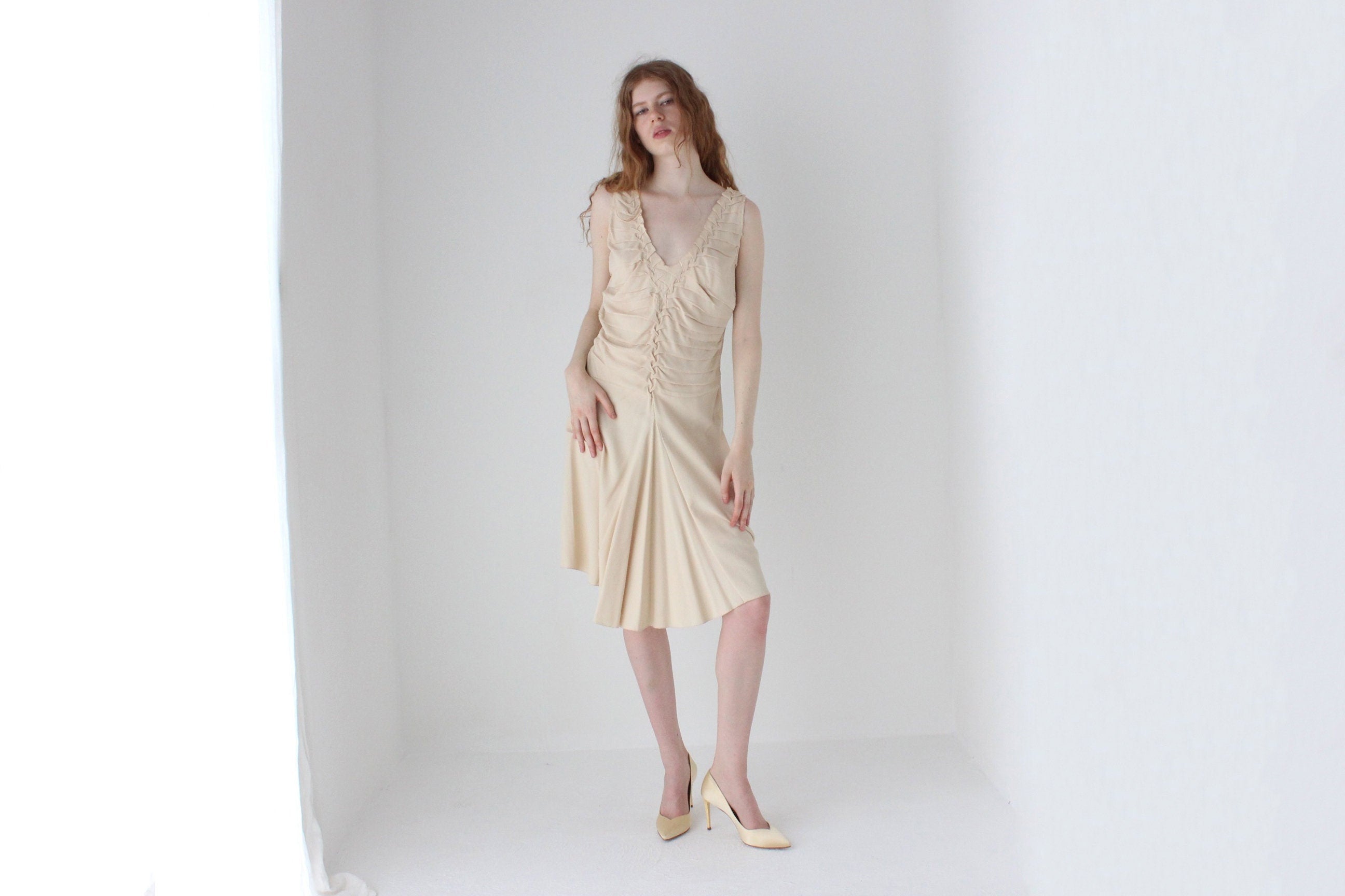 PRADA S/S 2006 Textural Crepe Plunge Neck Cocktail Dress