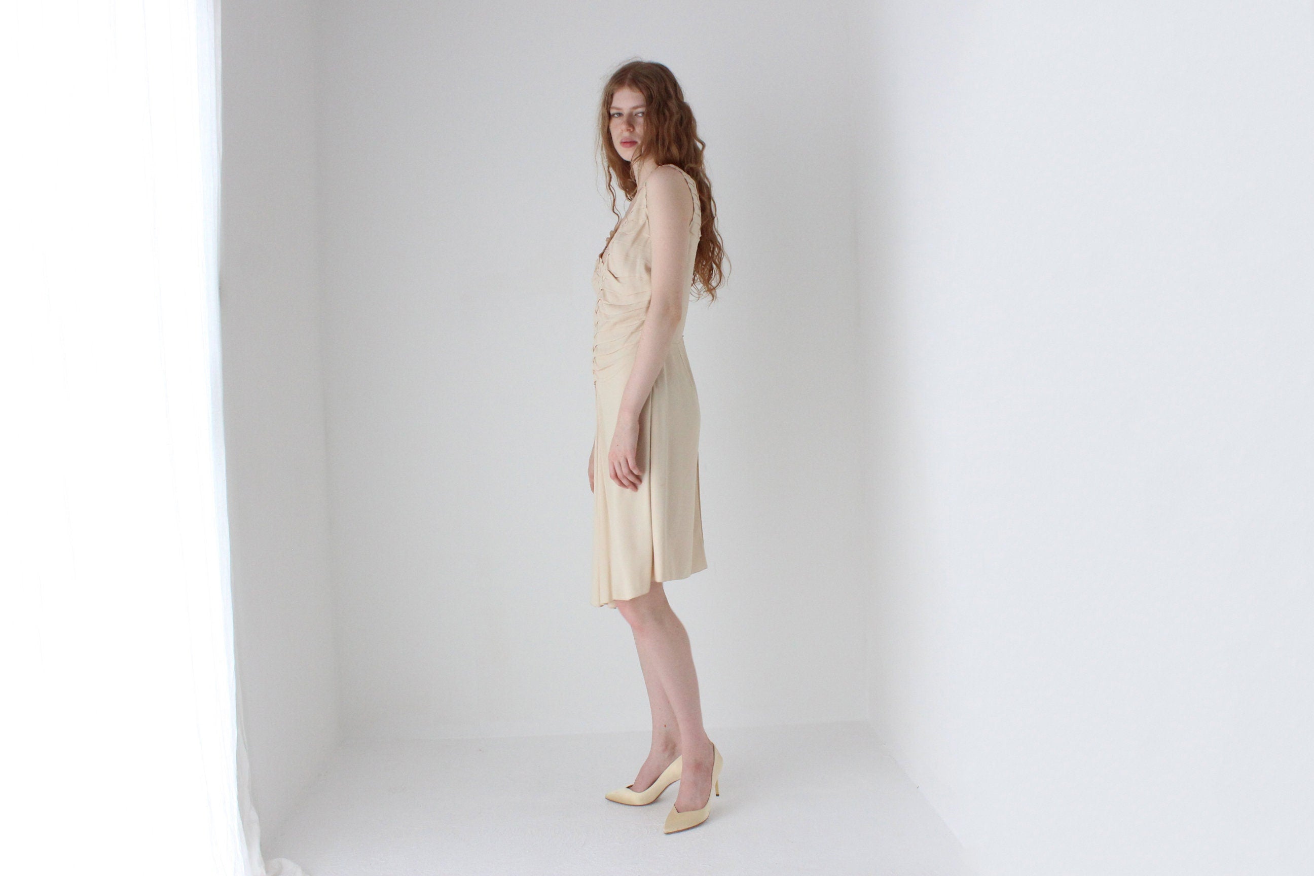 PRADA S/S 2006 Textural Crepe Plunge Neck Cocktail Dress