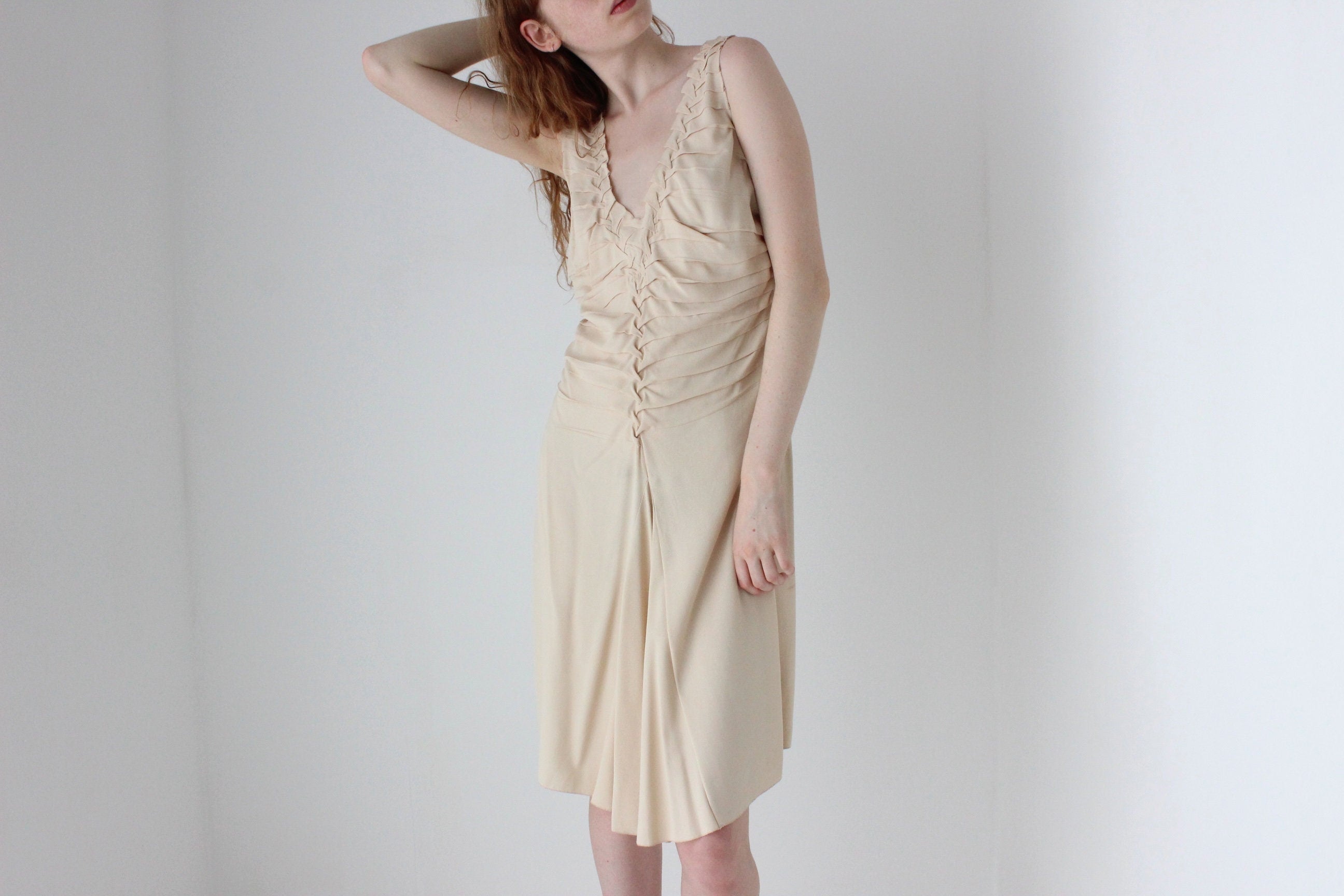 PRADA S/S 2006 Textural Crepe Plunge Neck Cocktail Dress