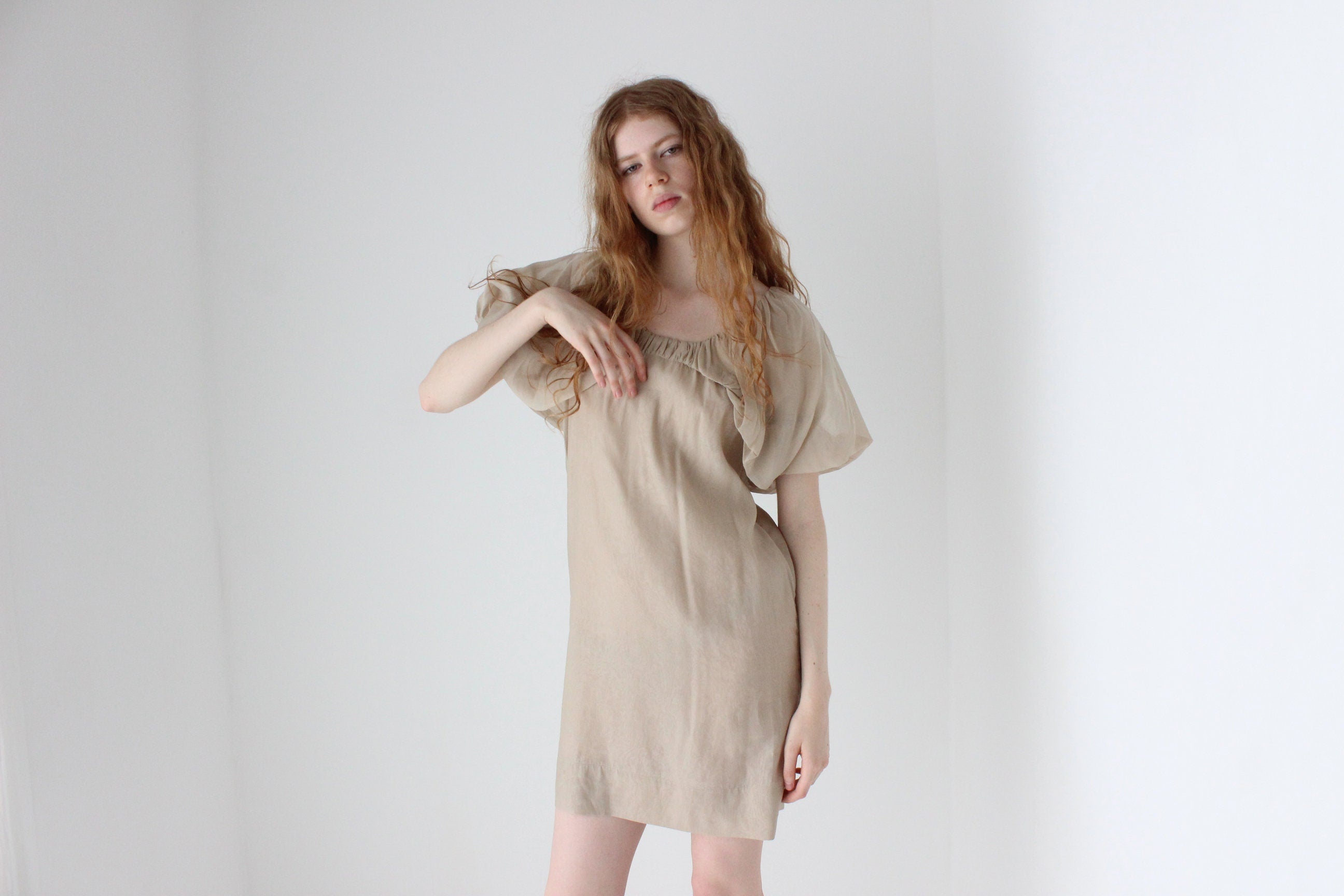 2000s Stella McCartney Pure Silk Organza Puff Mini Dress