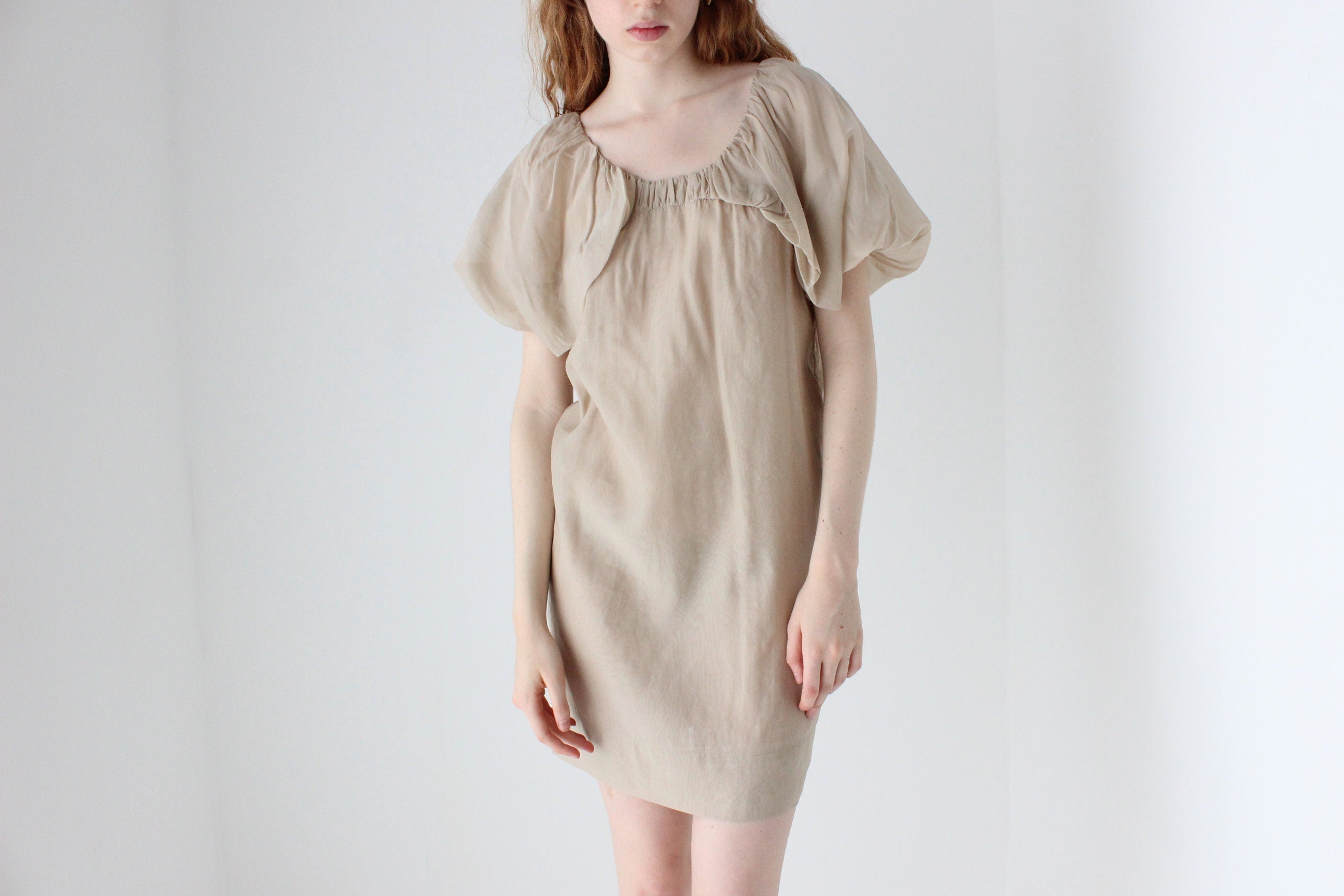 2000s Stella McCartney Pure Silk Organza Puff Mini Dress
