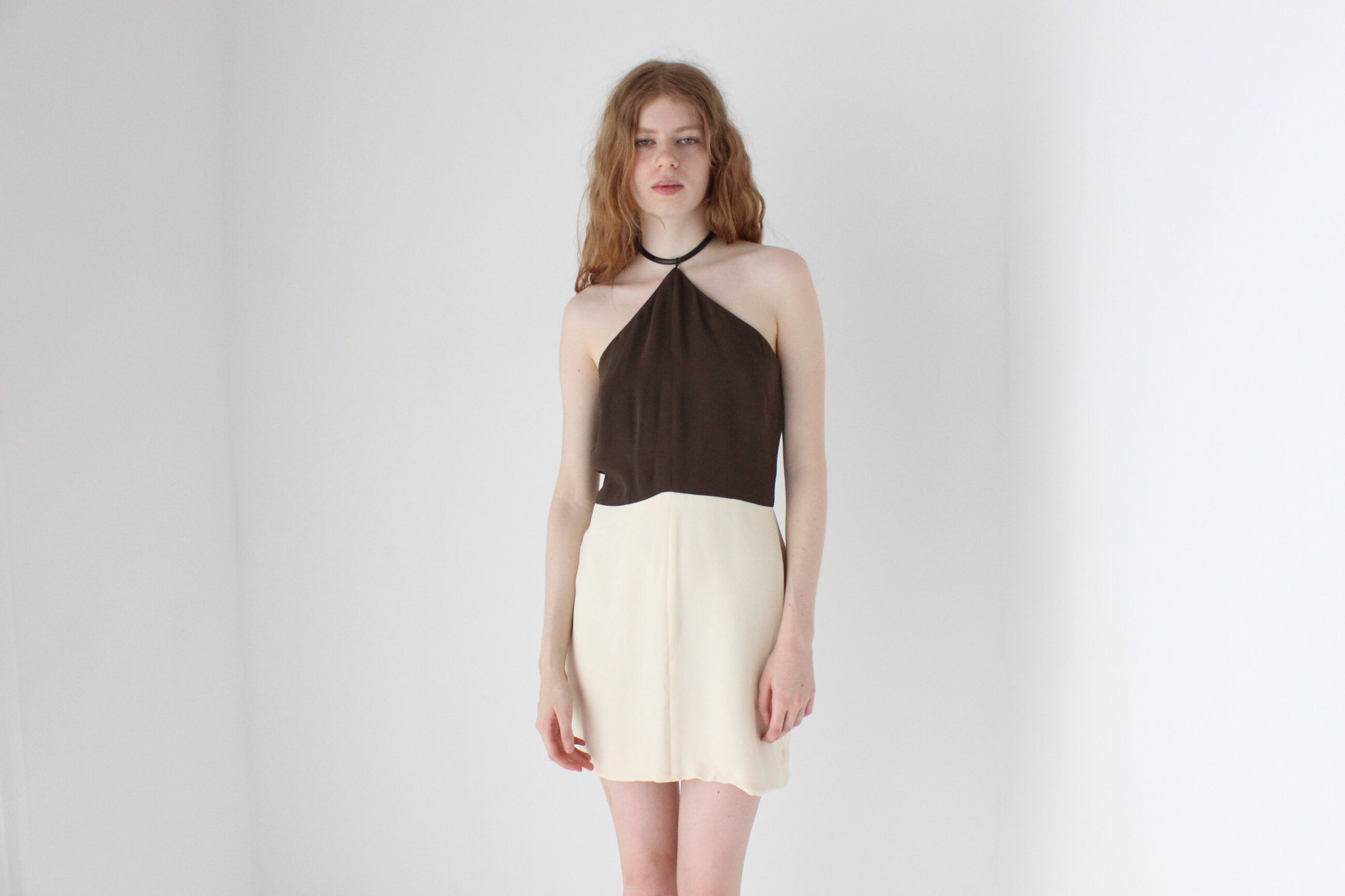 1990s VERA WANG Chocolate & Ivory Mini Dress