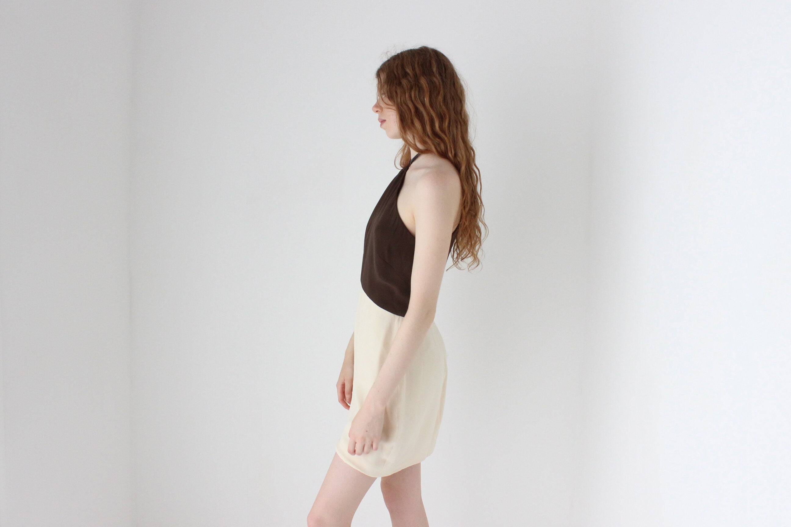 1990s VERA WANG Chocolate & Ivory Mini Dress