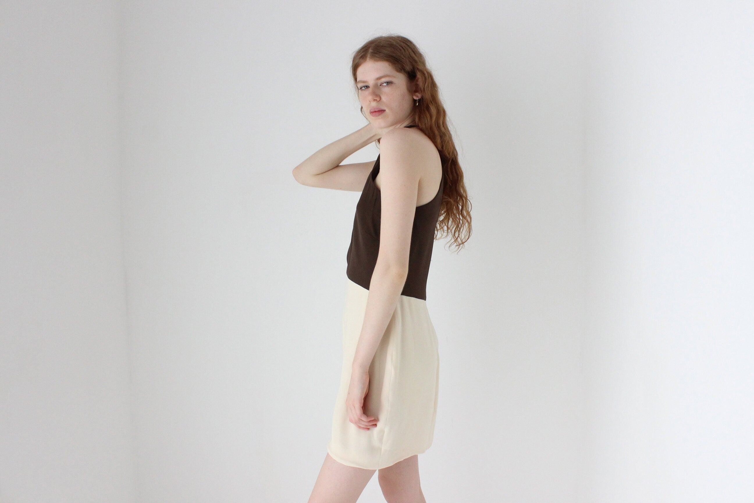 1990s VERA WANG Chocolate & Ivory Mini Dress