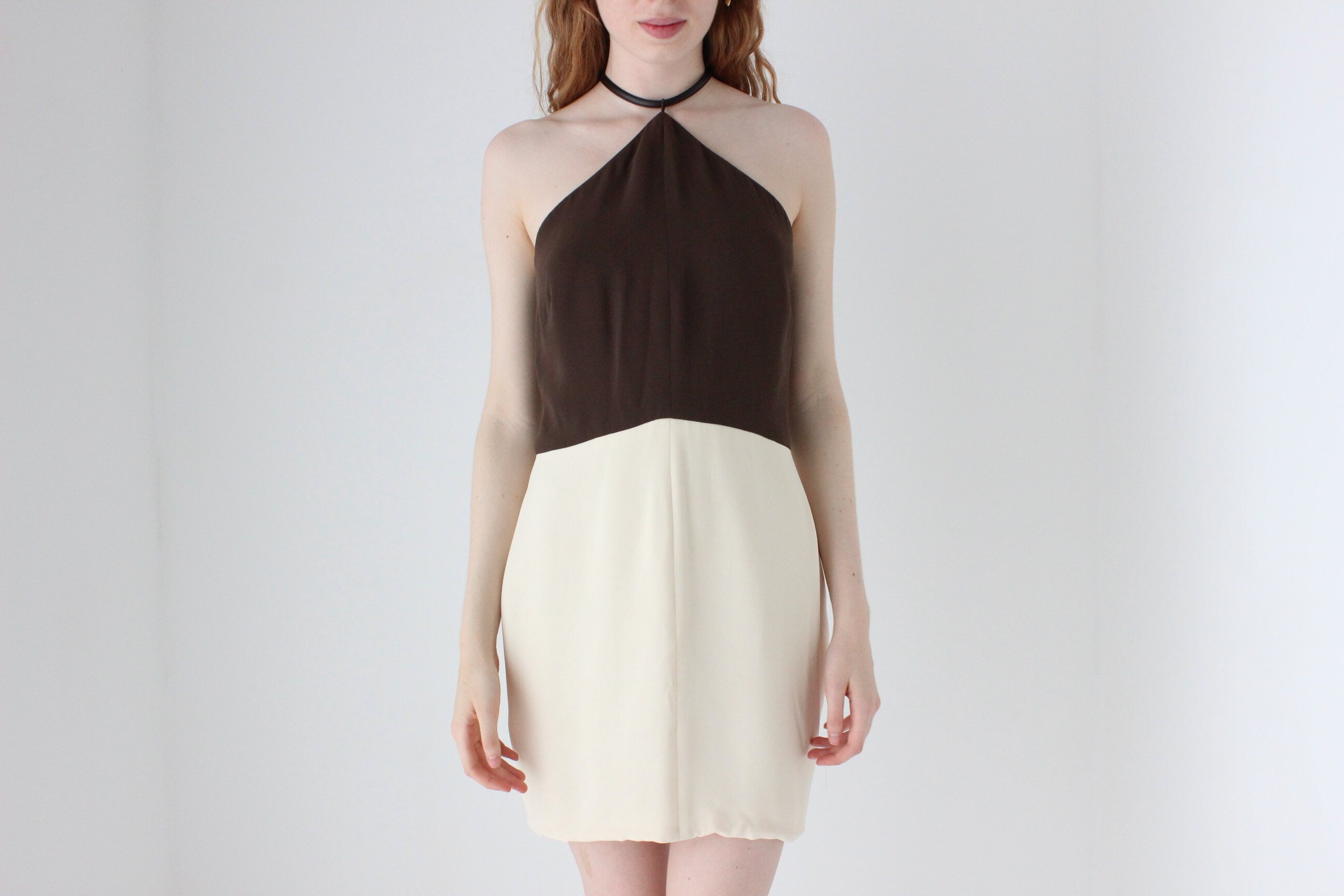 1990s VERA WANG Chocolate & Ivory Mini Dress