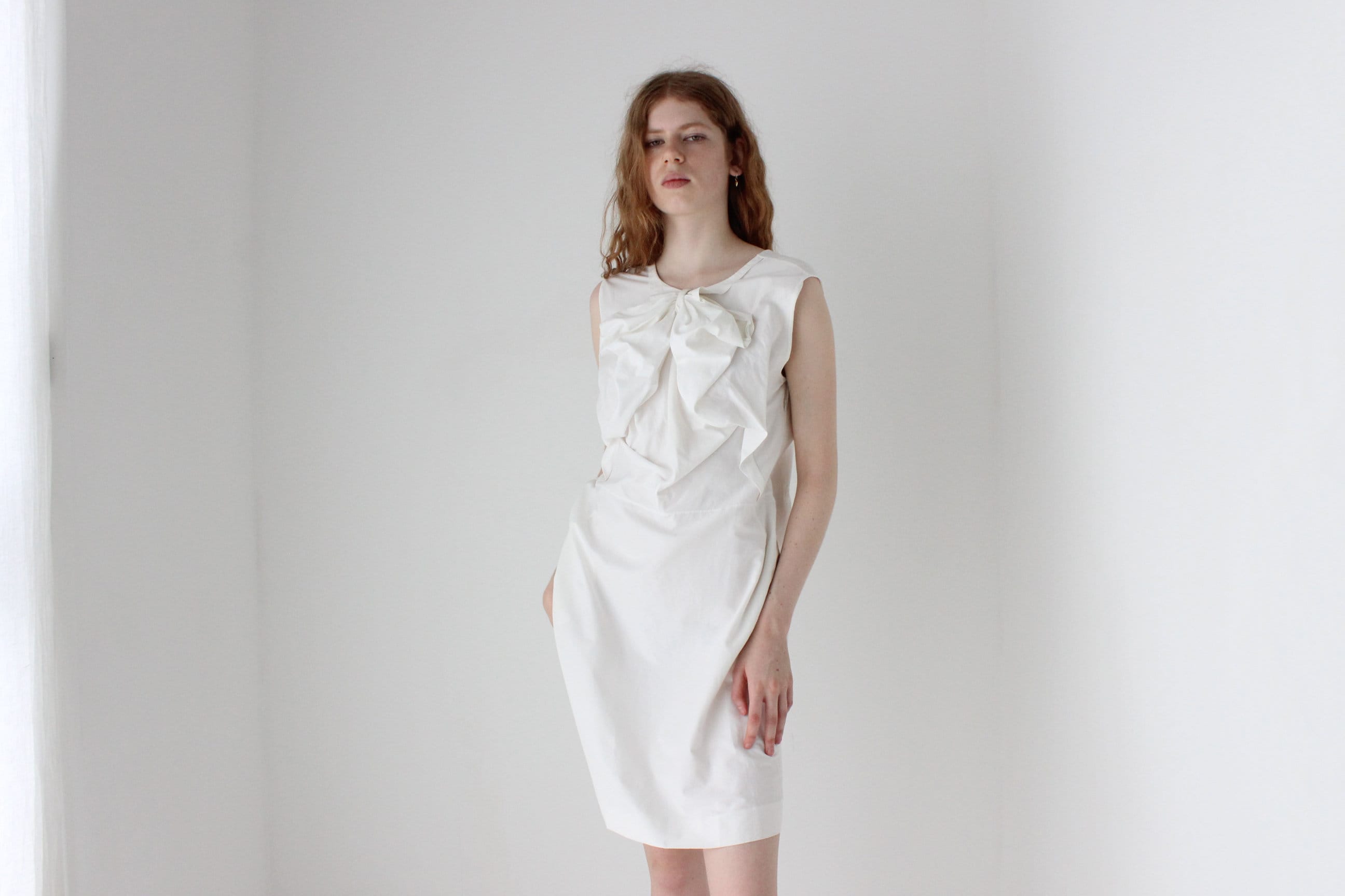 2000s MARNI White Cotton/Silk 3D Origami 'Bow' Dress