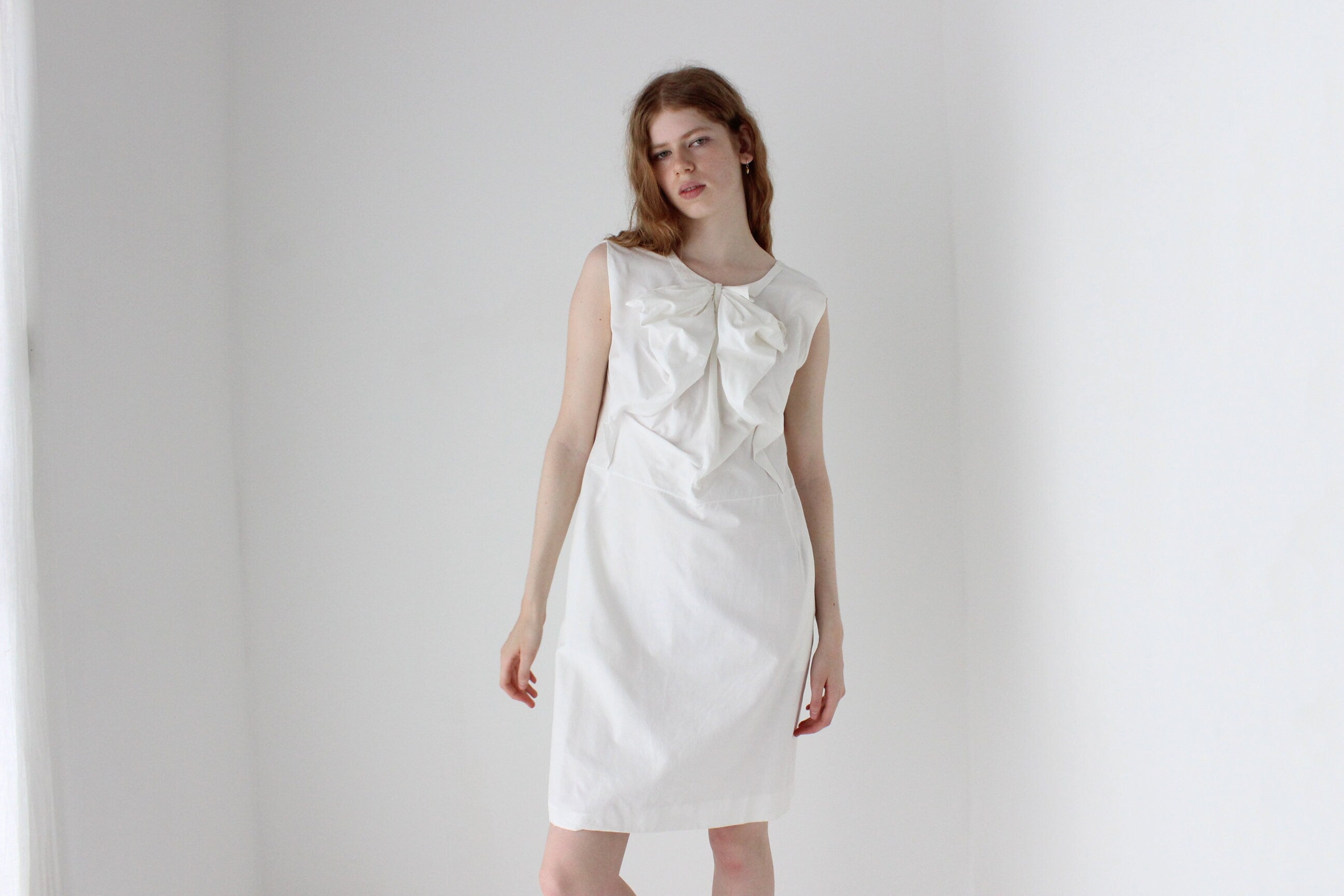 2000s MARNI White Cotton/Silk 3D Origami 'Bow' Dress