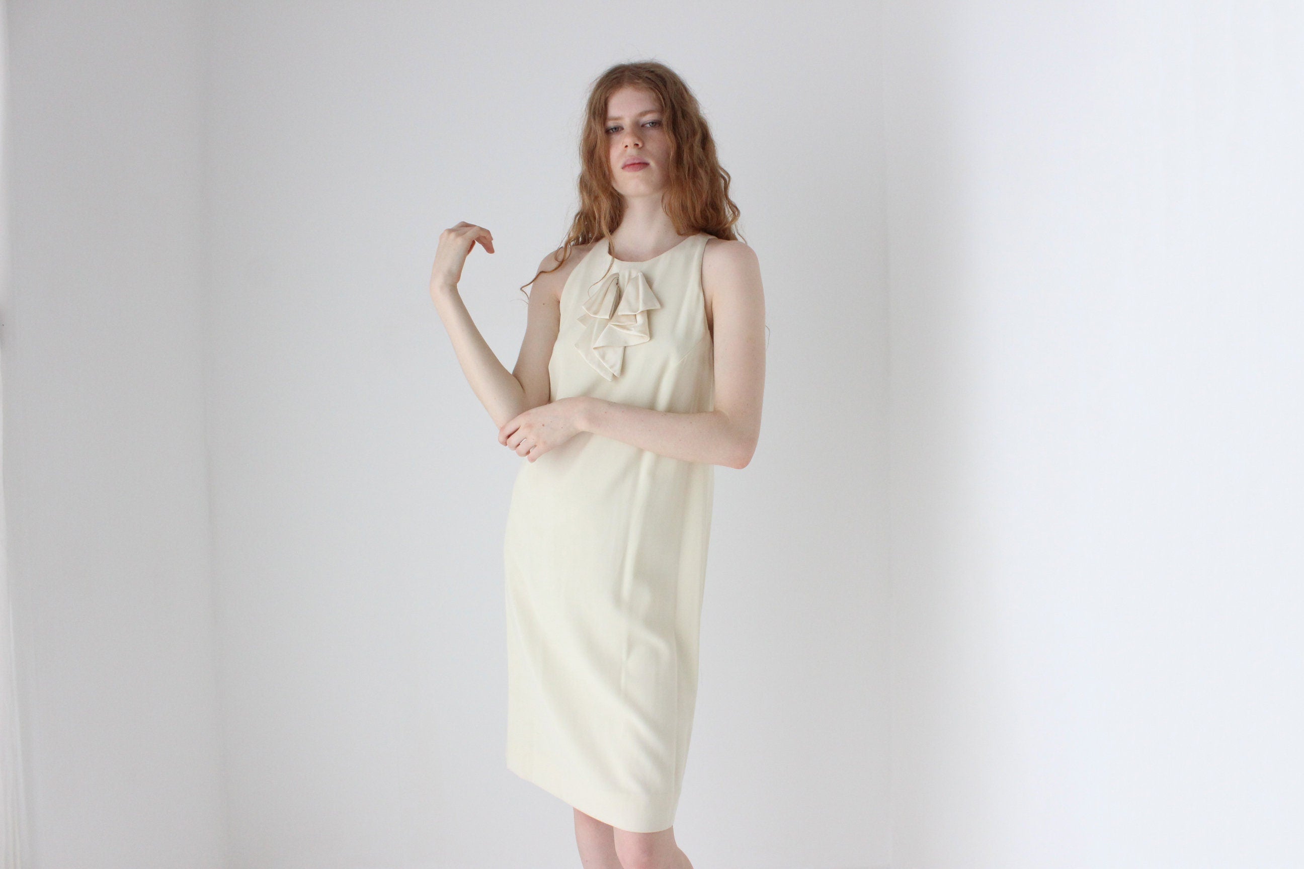 1990s VALENTINO Sleeveless Wool Dress w/ Silk Bow