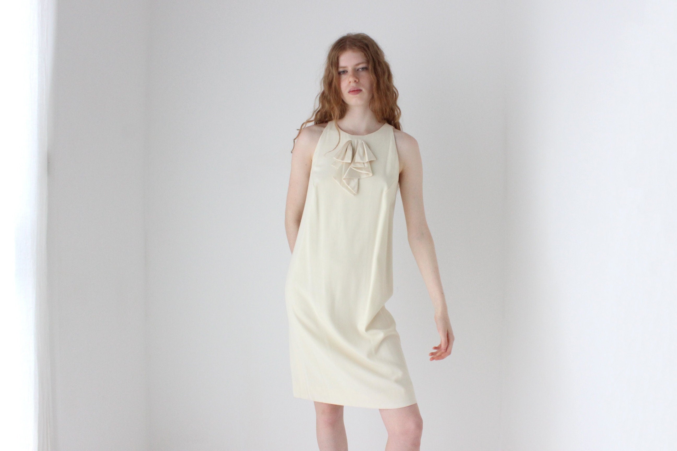 1990s VALENTINO Sleeveless Wool Dress w/ Silk Bow