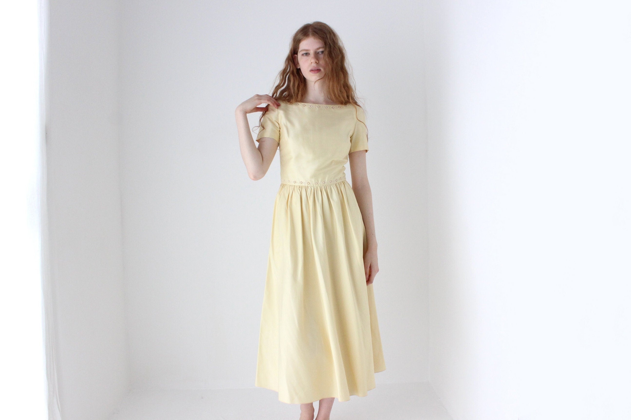 Badgley Mischka Yellow Silk Cocktail Dress