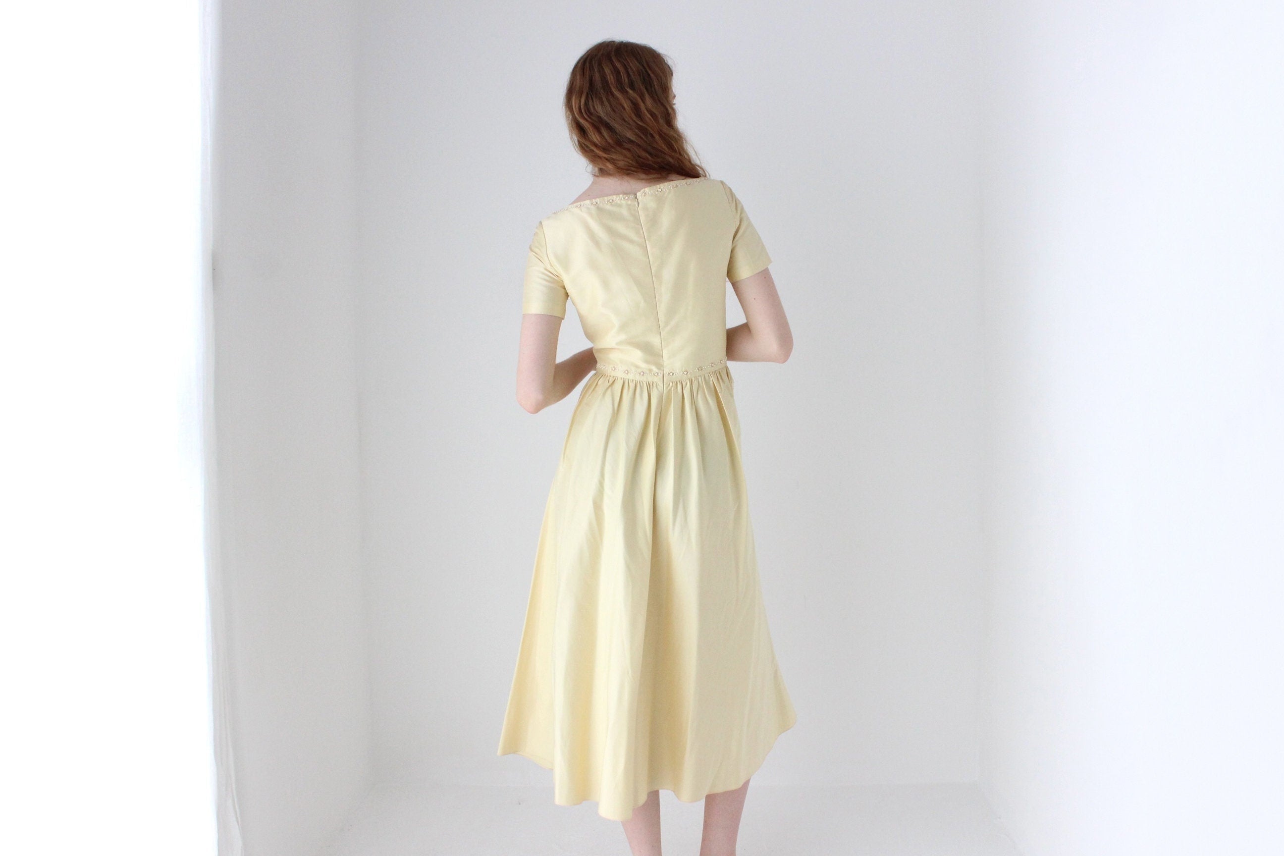Badgley Mischka Yellow Silk Cocktail Dress