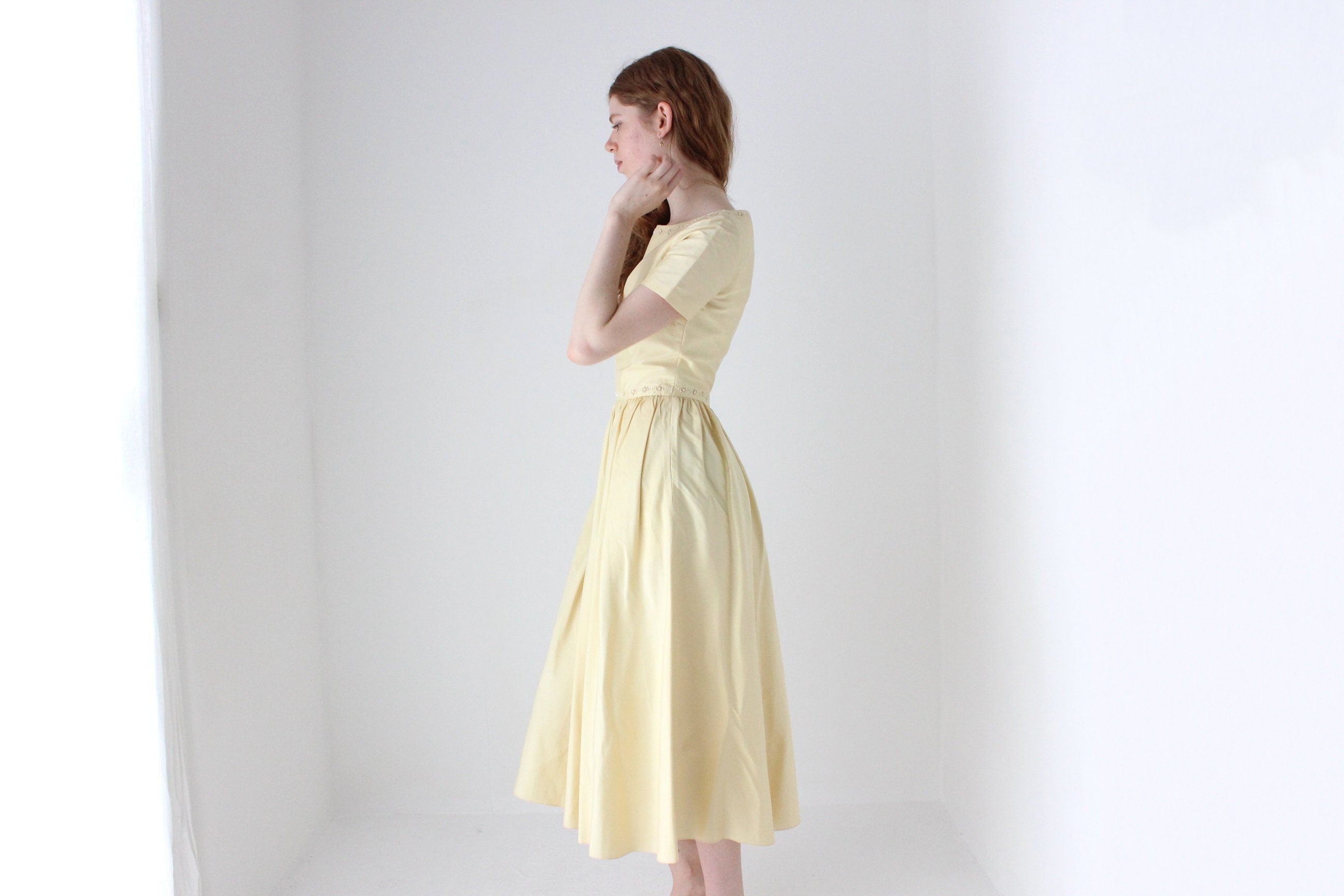 Badgley Mischka Yellow Silk Cocktail Dress