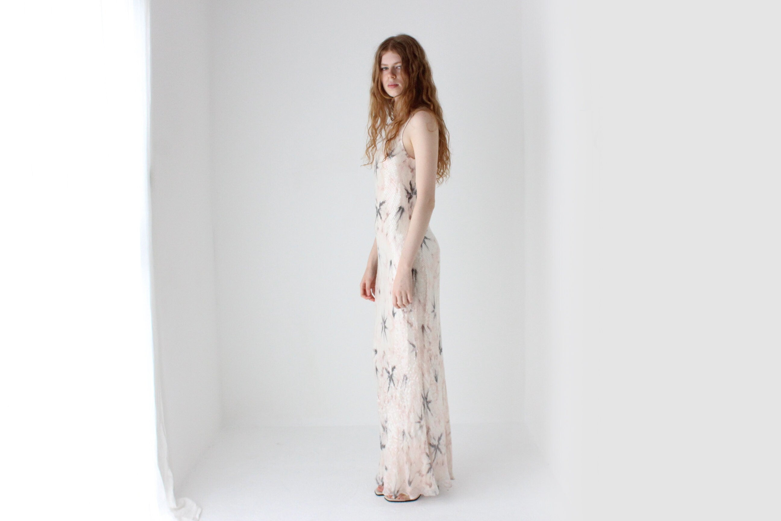 2000s Carmen Marc Valvo Sequin Bias Cut Bridal Disco Gown