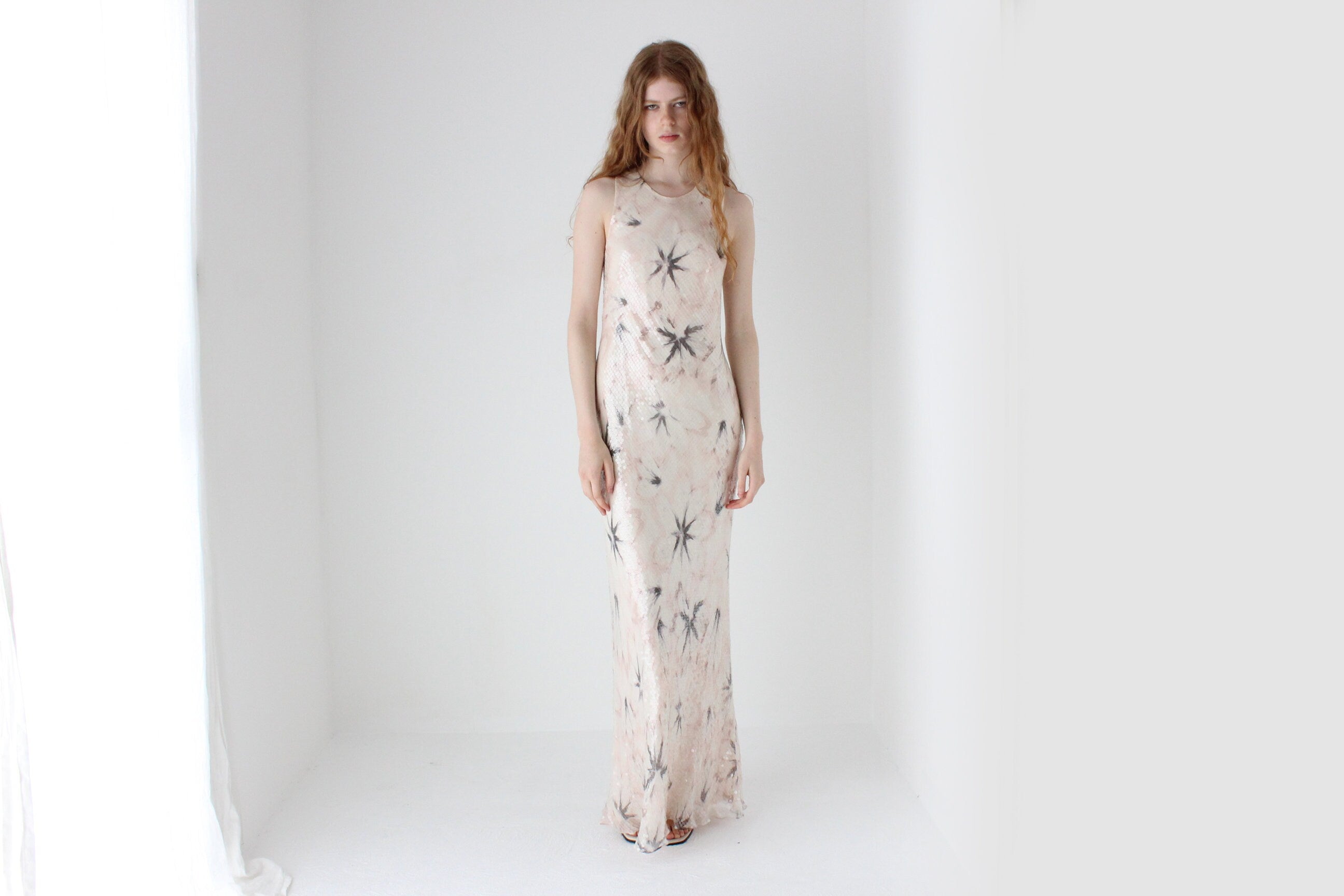 2000s Carmen Marc Valvo Sequin Bias Cut Bridal Disco Gown