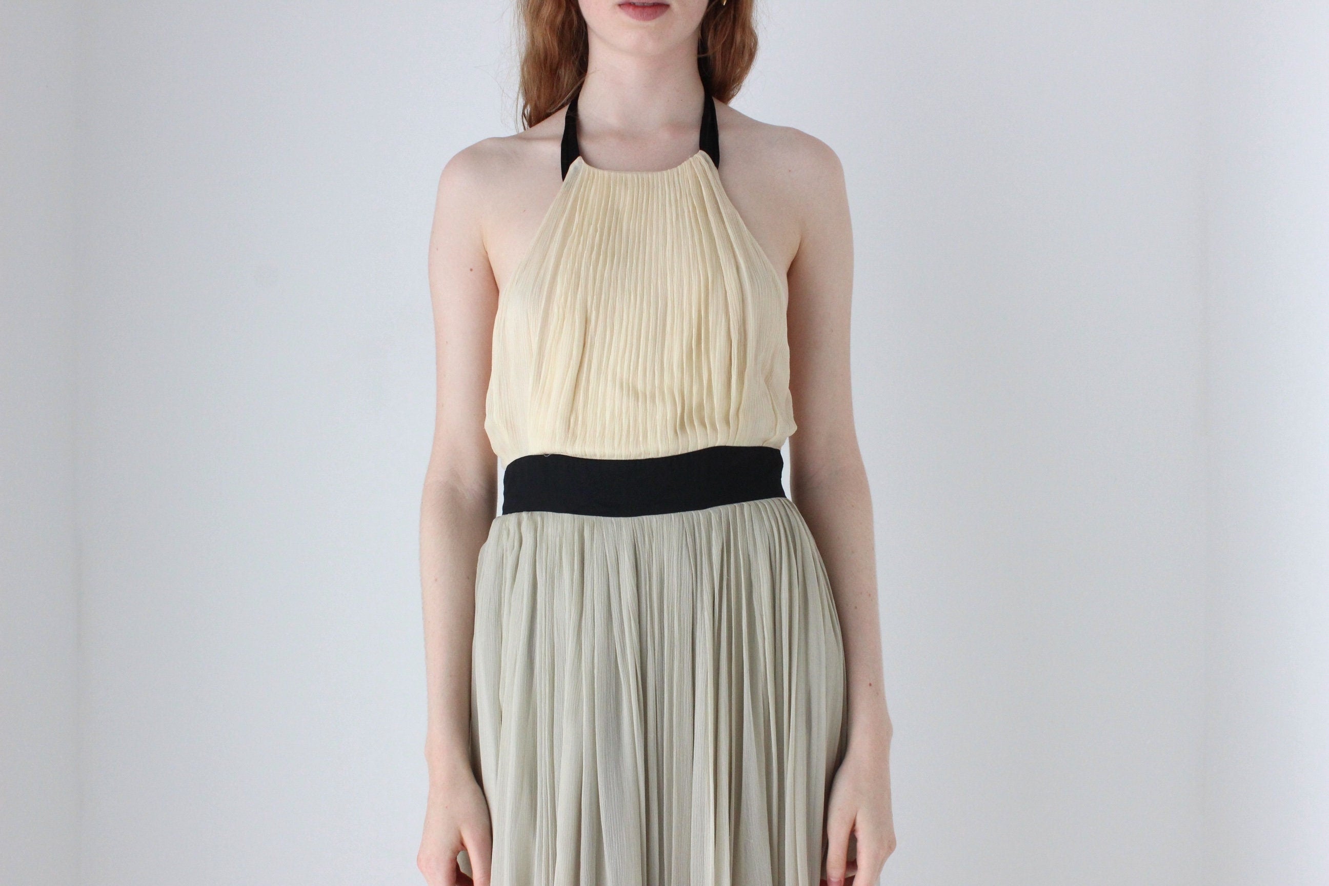 2000s By Malene Birger Voluminous Tri-Colour Pastel Silk Halter Gown